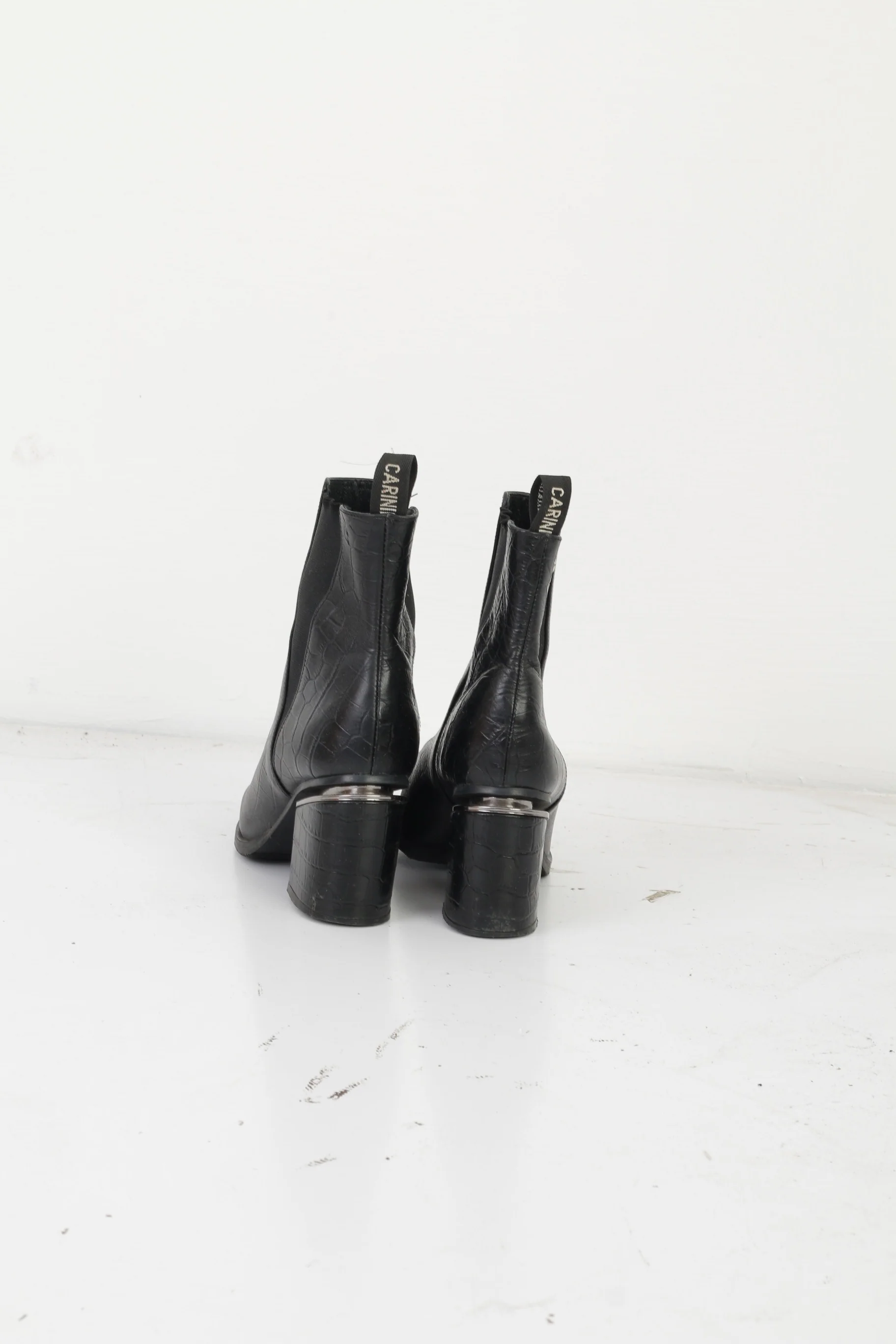 Carinii Women 39 Heeled Booties Black Leather Shiny Snake Shoes - Image 5
