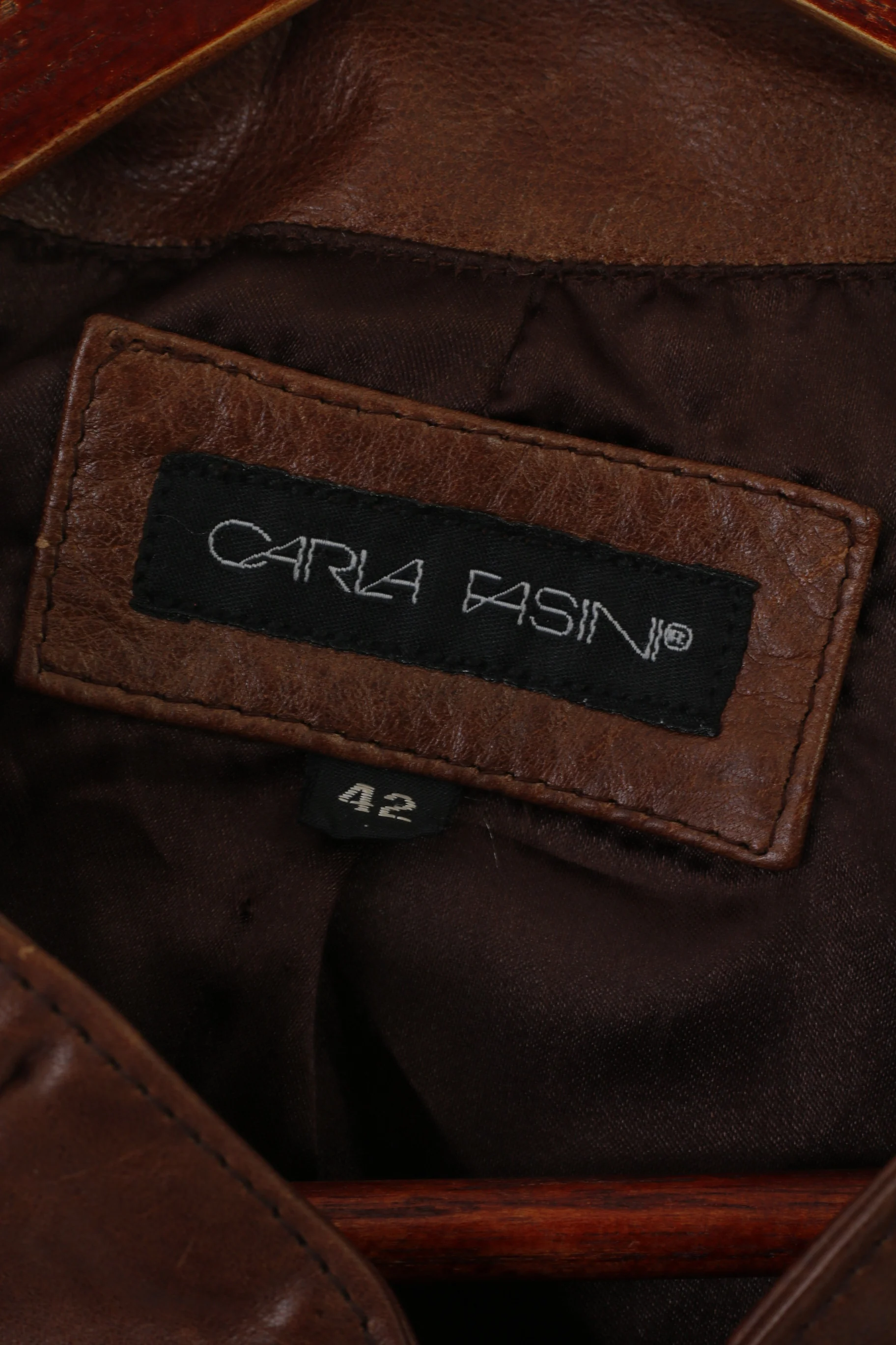 Carla Fasini Women 42 L Jacket Brown Leather Biker Full Zipper Vintage Top - Image 5