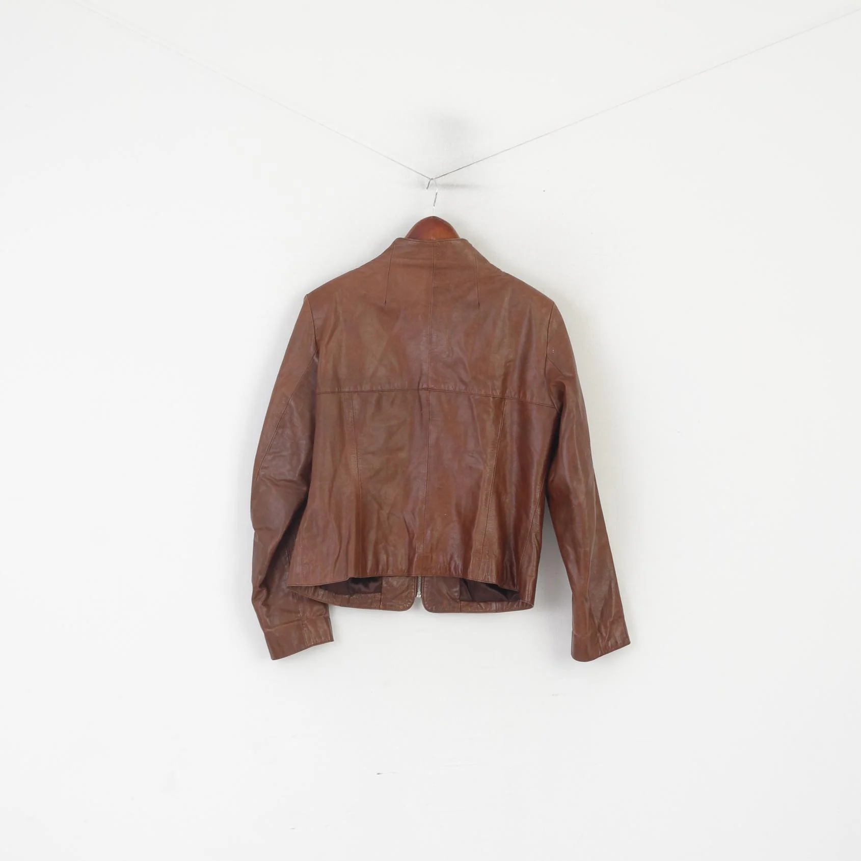 Carla Fasini Women 42 L Jacket Brown Leather Biker Full Zipper Vintage Top - Image 7