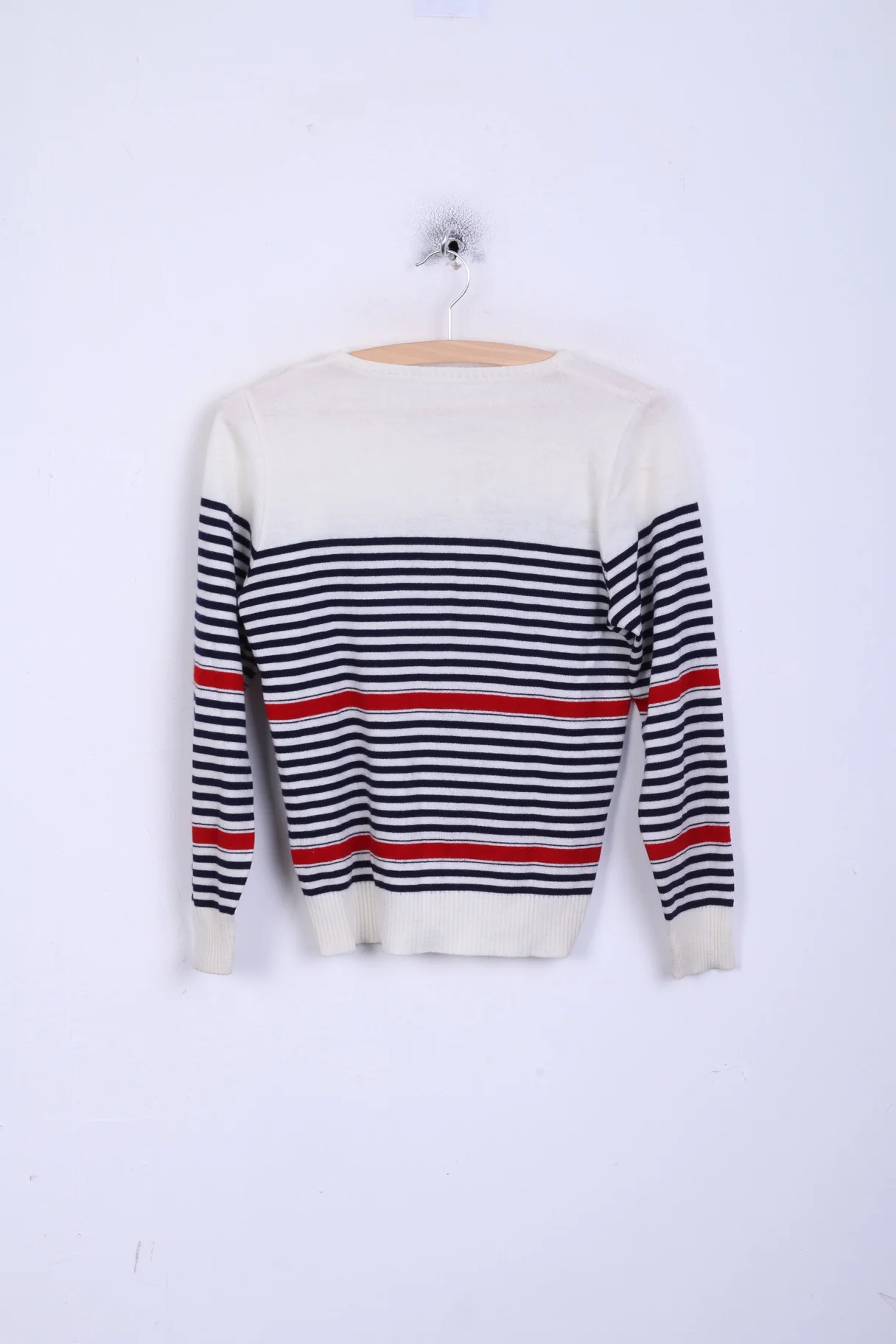CASHI Womens 38 M Jumper Sweater Beige Striped Crew Neck - Image 5