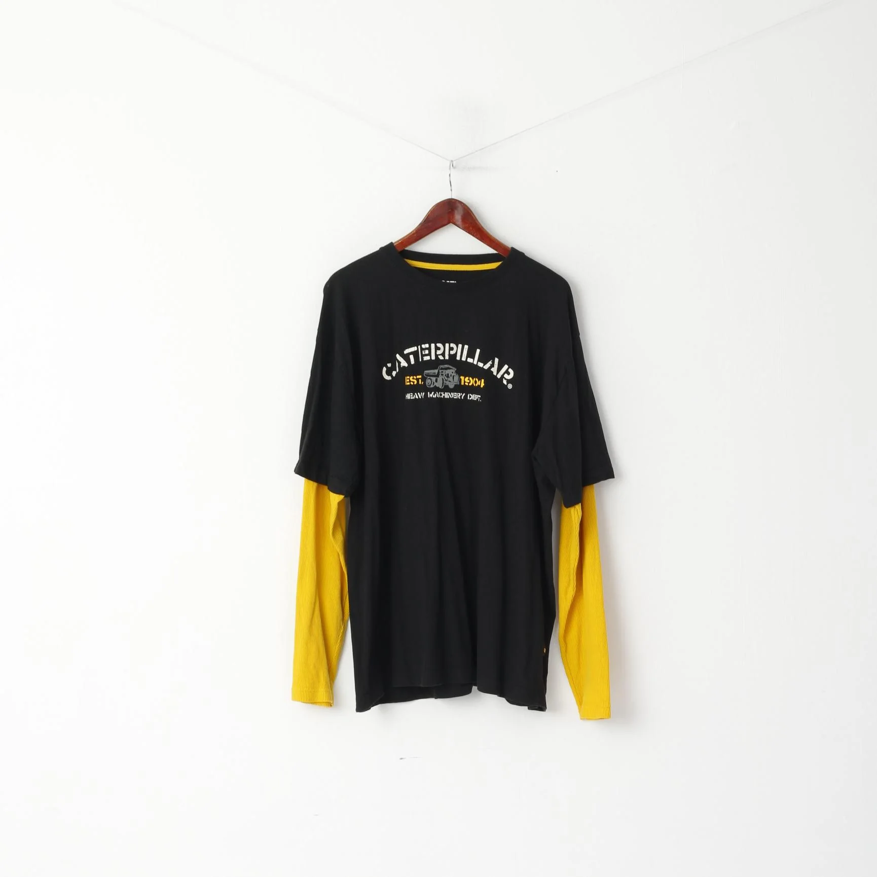 Caterpillar Cat Men 2XL Shirt Long Sleeve Black Yellow Graphic Cotton Top - Image 2