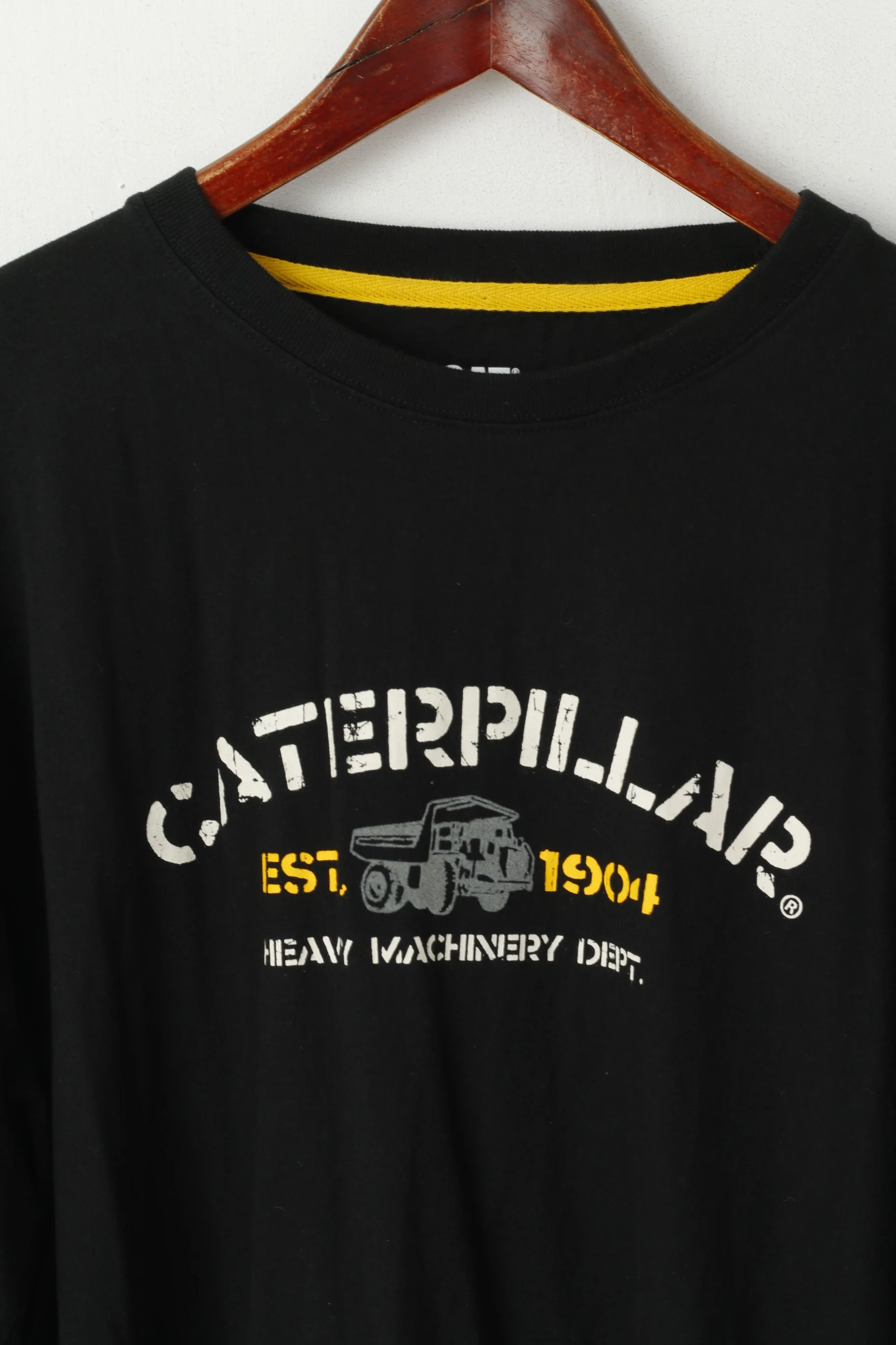 Caterpillar Cat Men 2XL Shirt Long Sleeve Black Yellow Graphic Cotton Top - Image 3