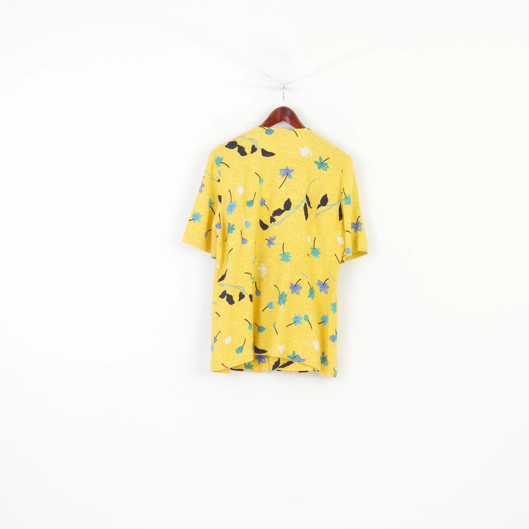 Cavita Schneberger Gruppe Women 18 XL Shirt Button Front Flower Print Blouse Short Sleeve Yellow Summer Vintage V Neck Top - Image 6