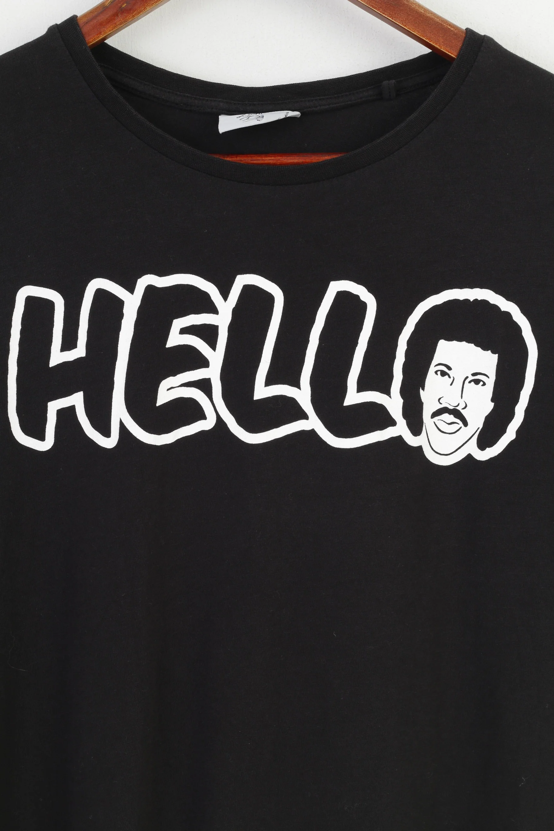 Cedar Wood State Women L T-Shirt Graphic Cotton Lionel Richie Black Hello Short Sleeve Top - Image 4