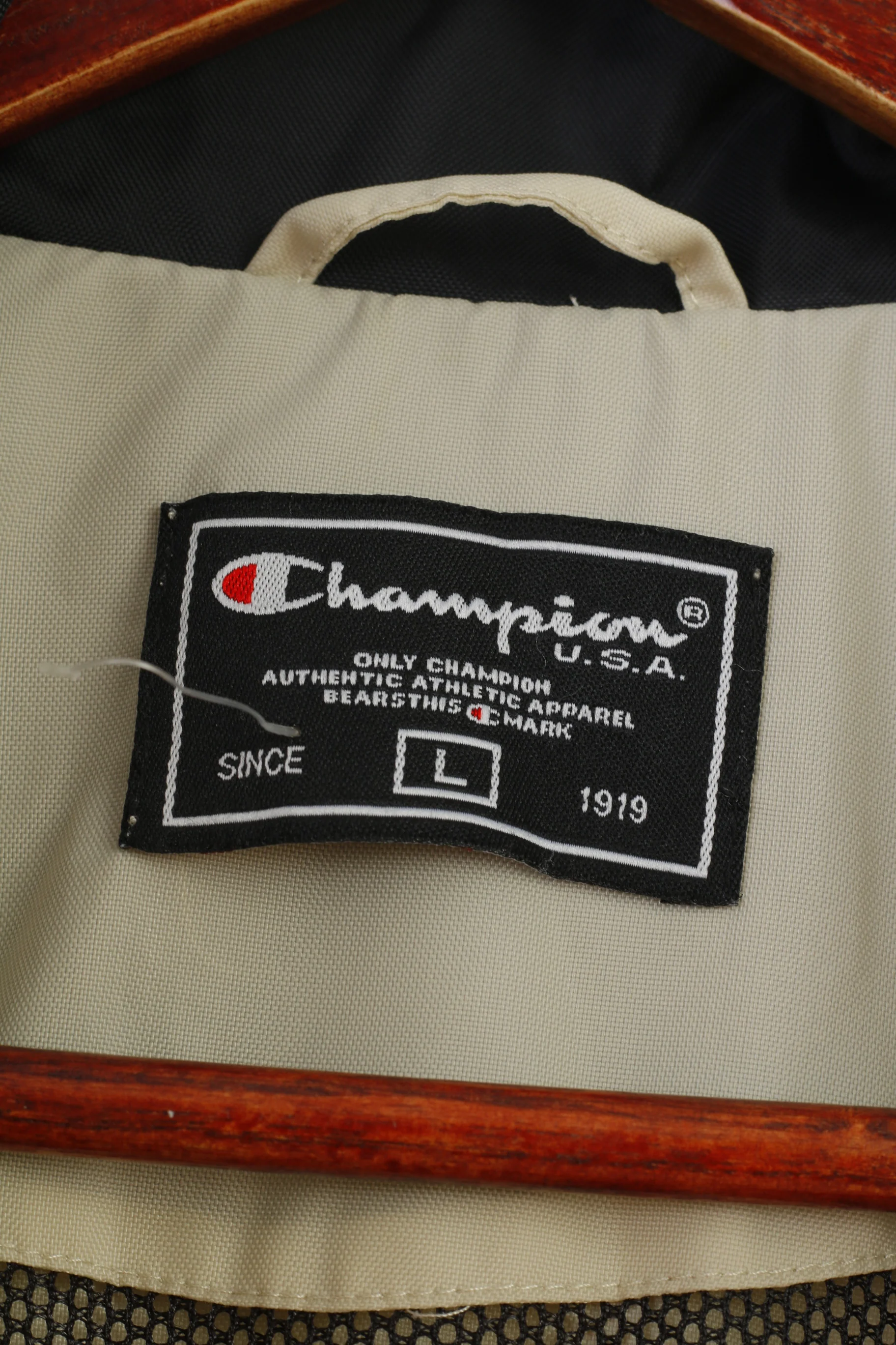 Champion Men L Jacket Beige Full Zipper  Nylon Vintage Pockets Outwear  Top - Image 5
