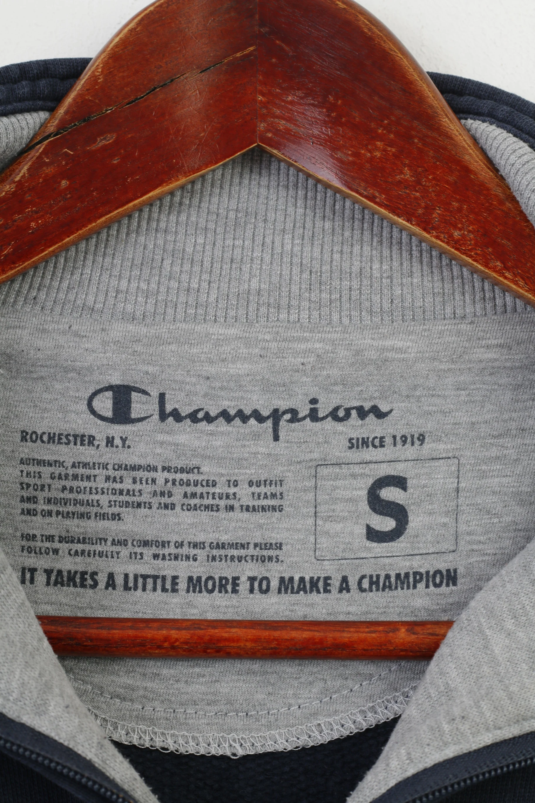 Champion Men S Sweatshirt Navy Zip Neck Cotton Hoodie Collar Vintage Top - Image 5