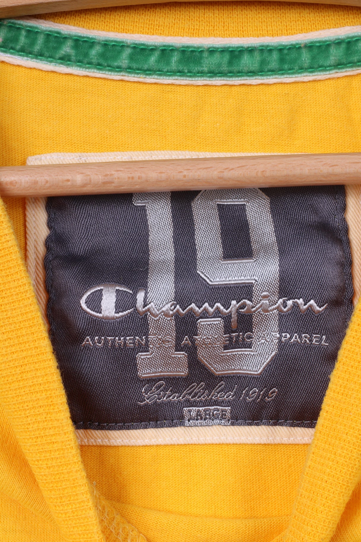 Champion Mens L Graphic T-Shirt Yellow Cotton Top Crew Neck - Image 3