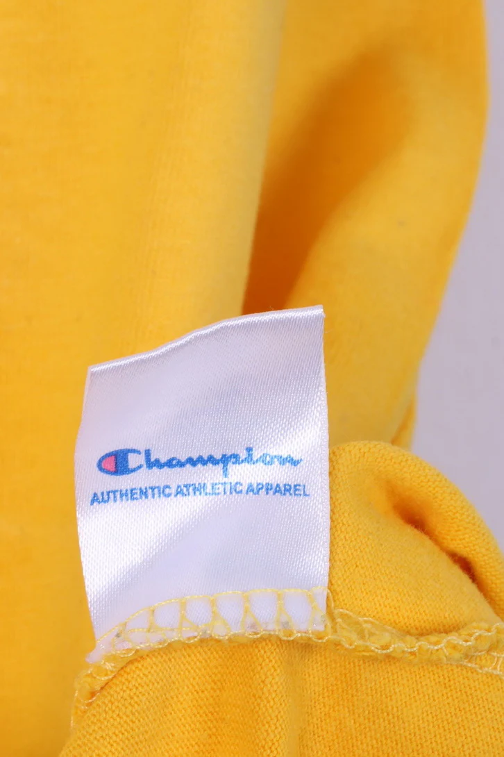 Champion Mens L Graphic T-Shirt Yellow Cotton Top Crew Neck - Image 4