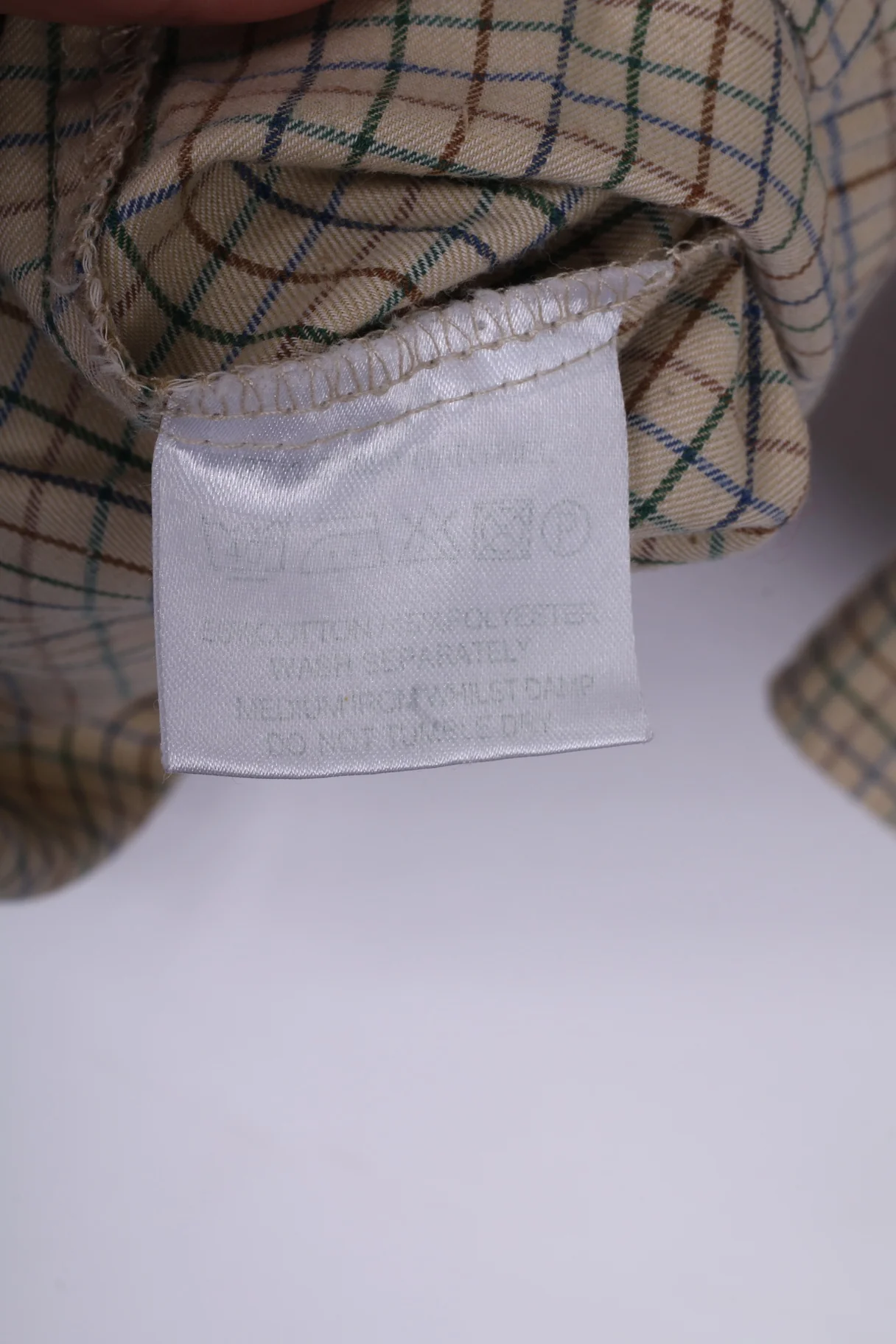 Champion Mens M Casual Shirt Beige Check Long Sleeve Cotton Outdoor - Image 6