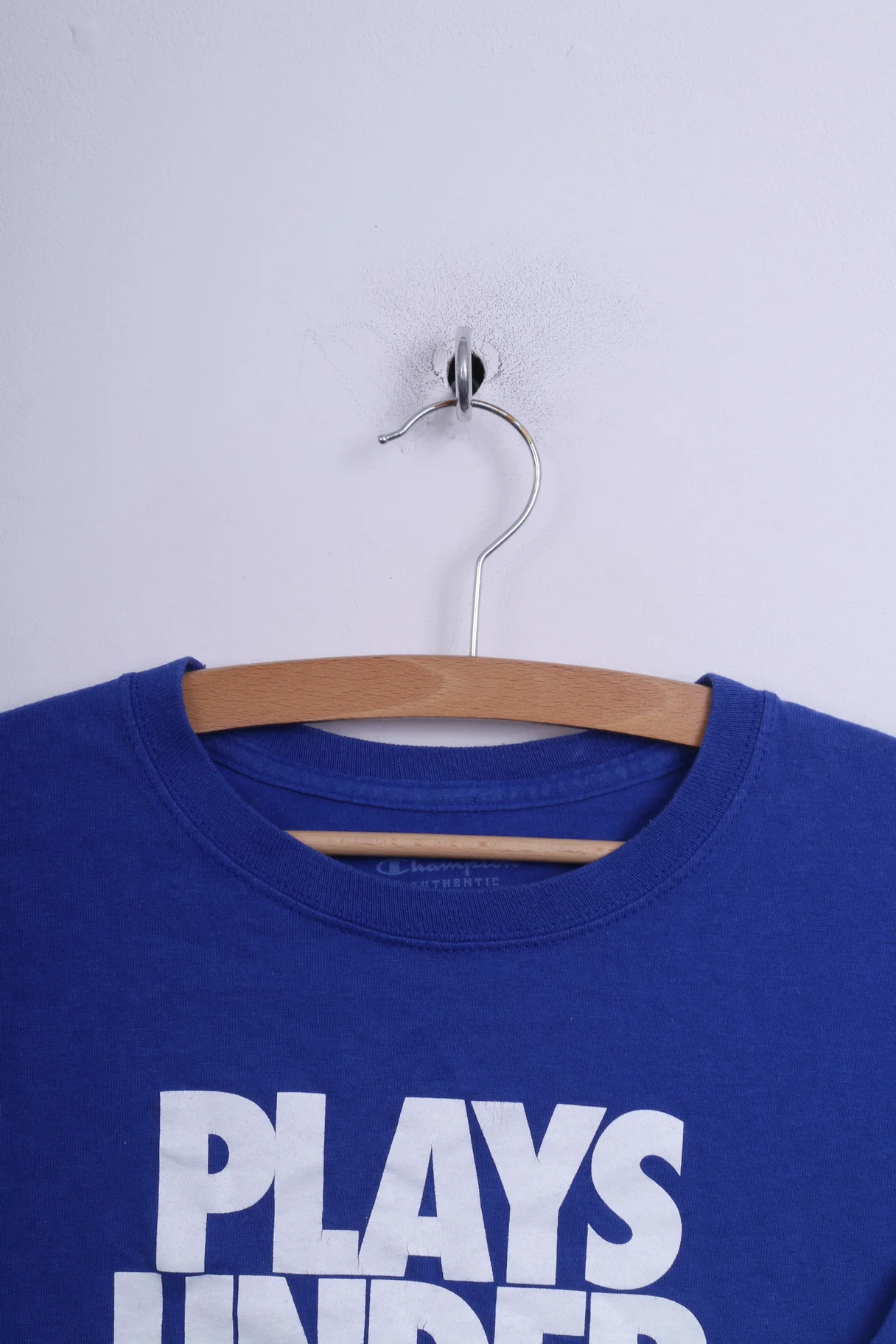 Champion Mens M T-Shirt Crew Neck Cotton Blue Plays Under Pressure - Image 2