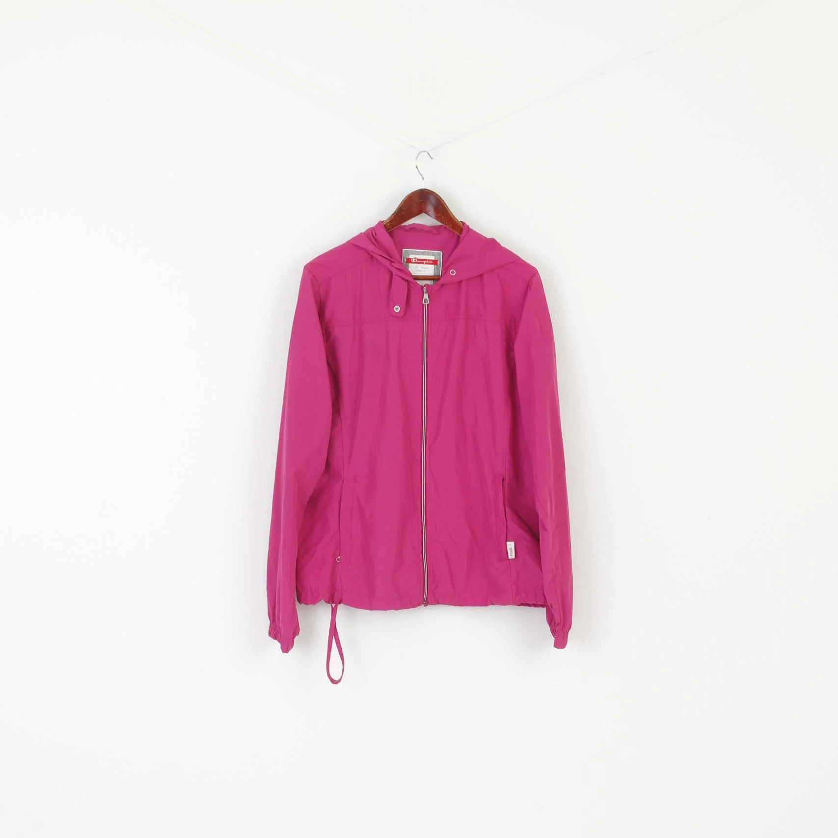 Champion Women L Jacket Pink Vintage Hood Windbreaker Zip Up Lightweight Top