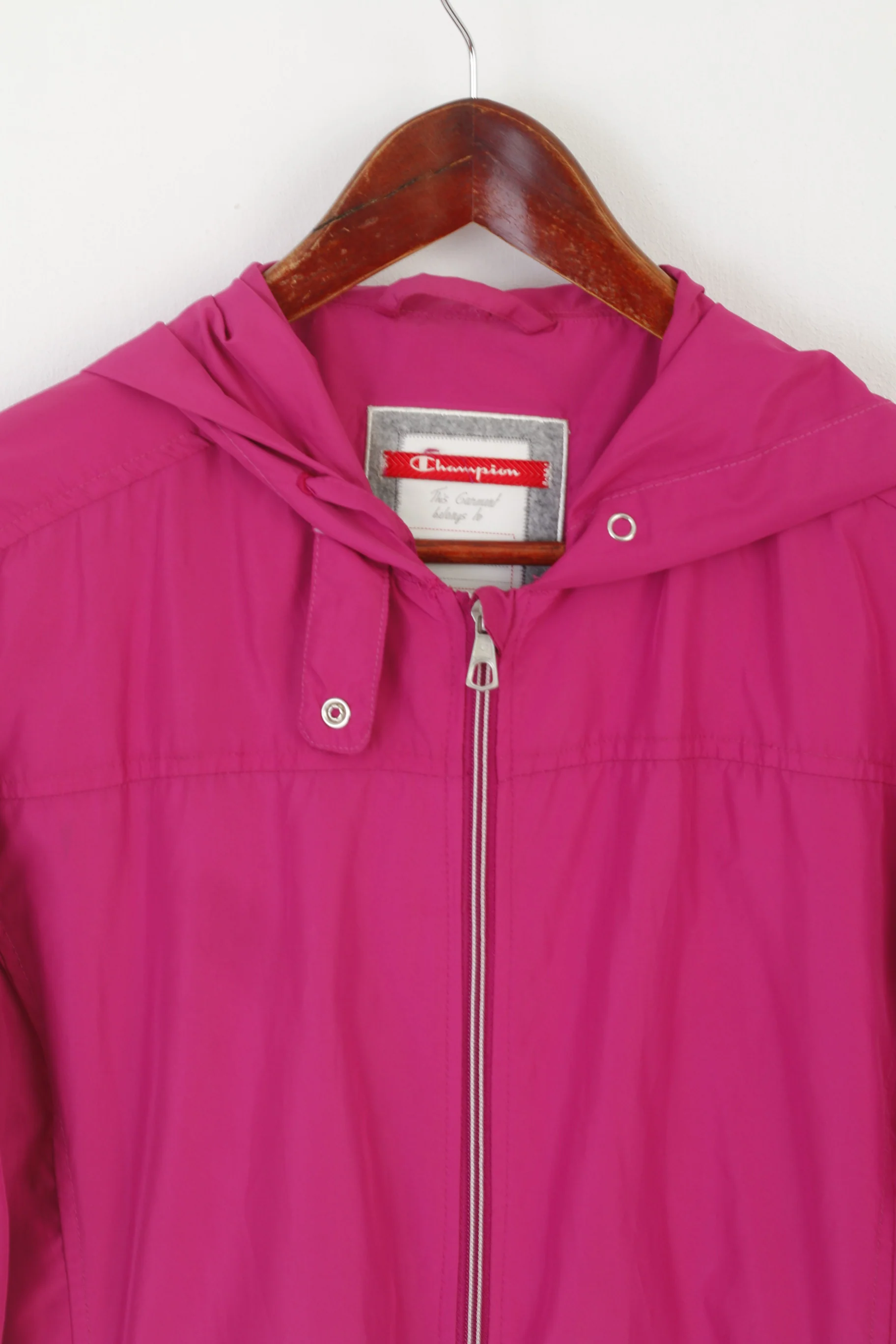Champion Women L Jacket Pink Vintage Hood Windbreaker Zip Up Lightweight Top - Image 2