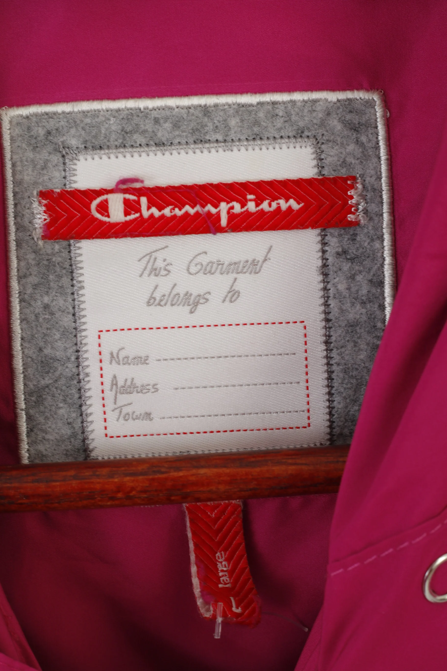 Champion Women L Jacket Pink Vintage Hood Windbreaker Zip Up Lightweight Top - Image 4