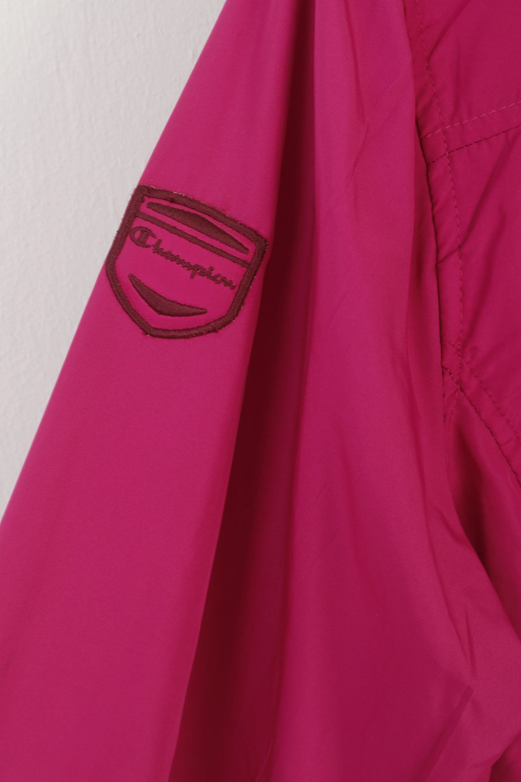Champion Women L Jacket Pink Vintage Hood Windbreaker Zip Up Lightweight Top - Image 7