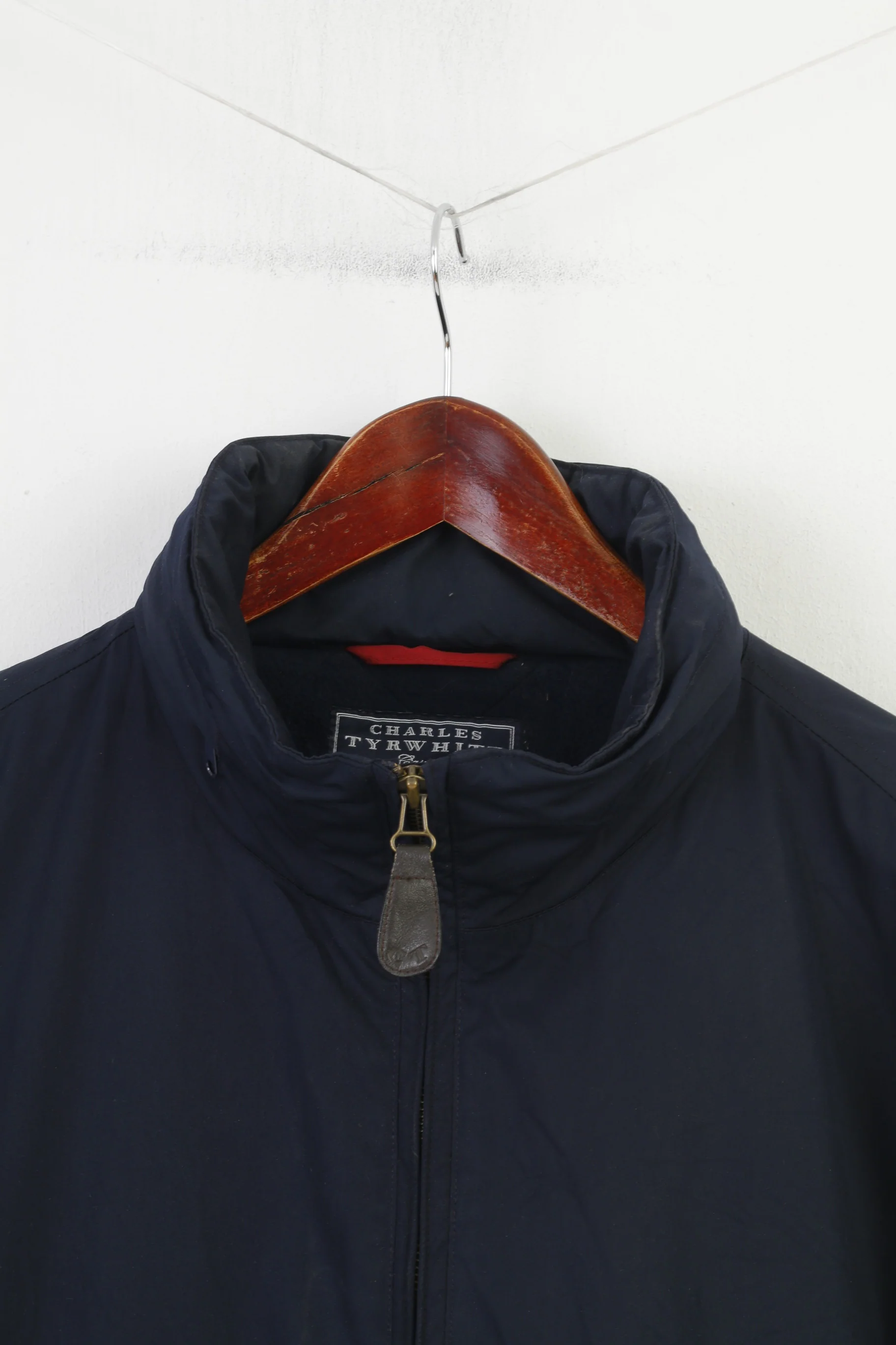 Charles Tyrwhitt Men L Jacket Navy Harrington Full Zipper Hood Padded Vintage Casual Top - Image 2