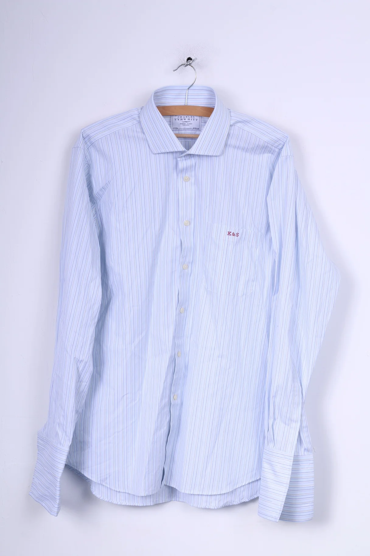 Charles Tyrwhitt Mens 17 43 Formal Shirt Slim Fit Striped Blue