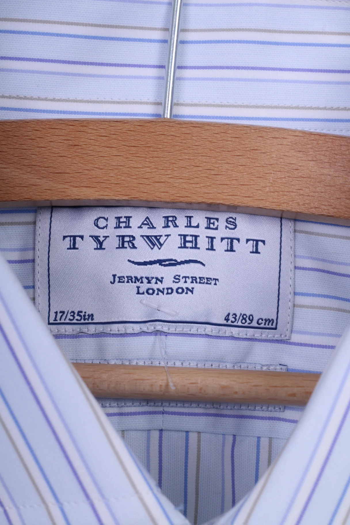 Charles Tyrwhitt Mens 17 43 Formal Shirt Slim Fit Striped Blue - Image 5