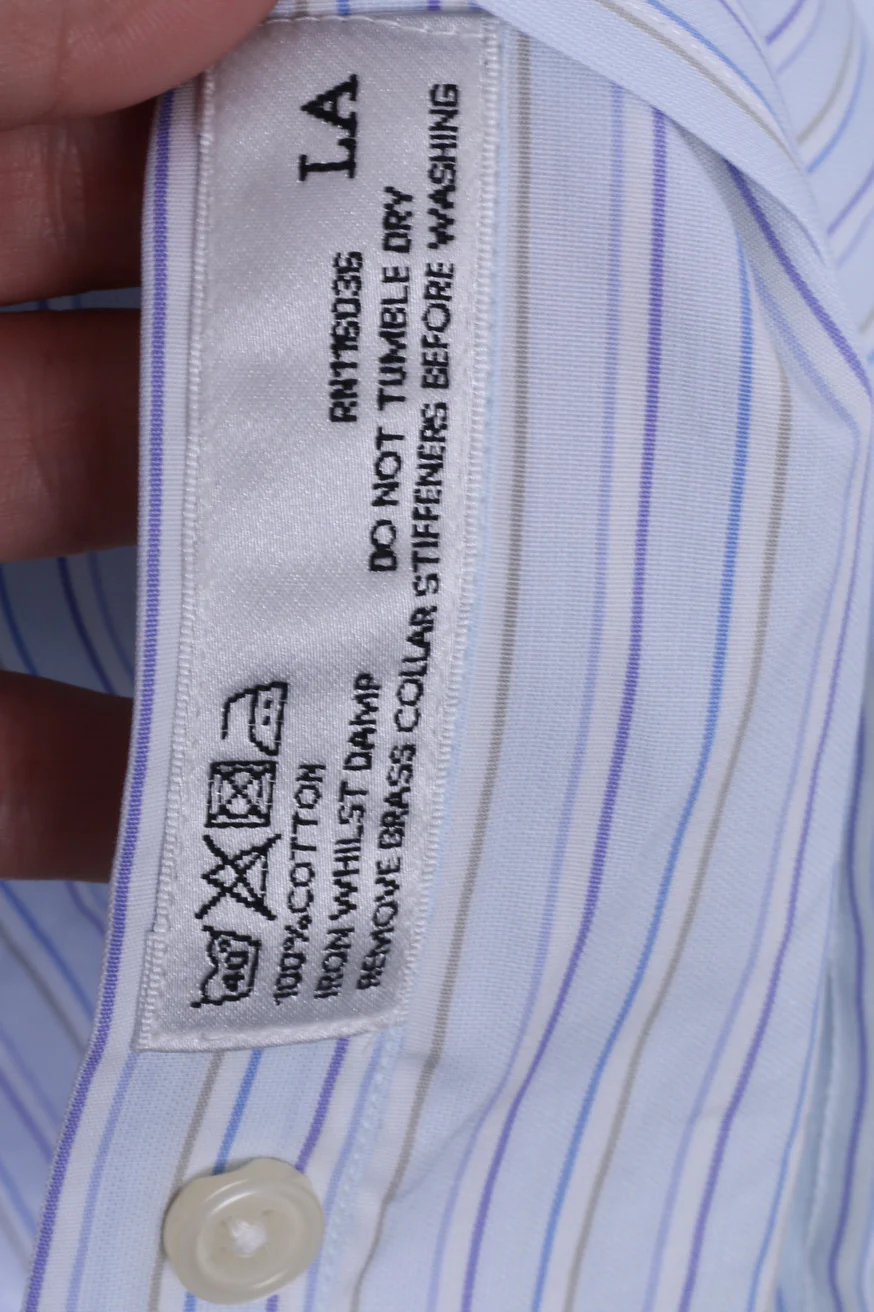 Charles Tyrwhitt Mens 17 43 Formal Shirt Slim Fit Striped Blue - Image 6