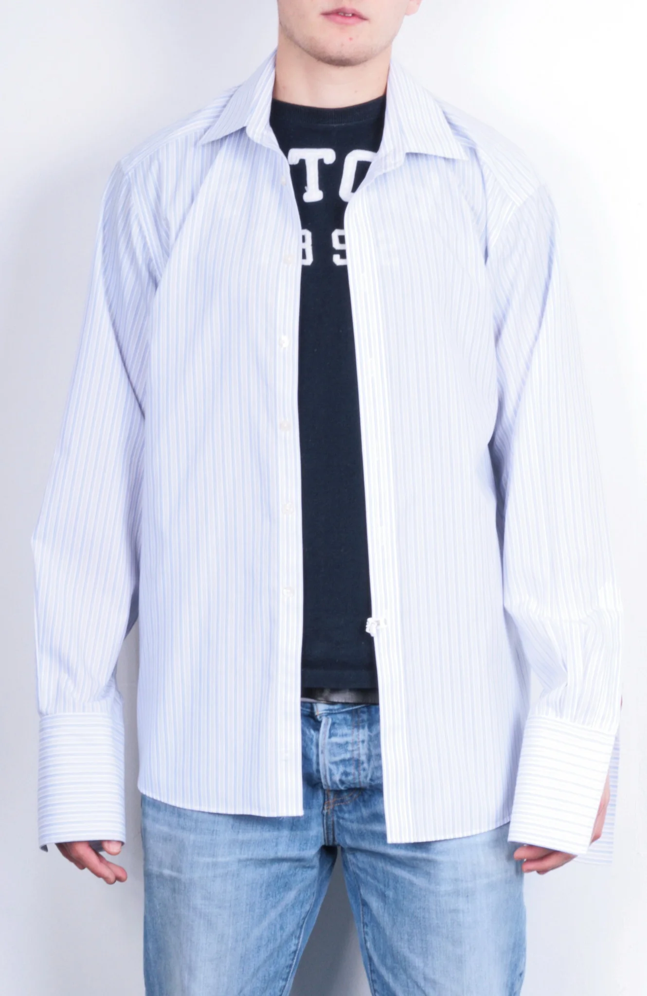 Charles Tyrwhitt Mens 17/43 XL Formal Shirt Striped Blue Jermyn Street London