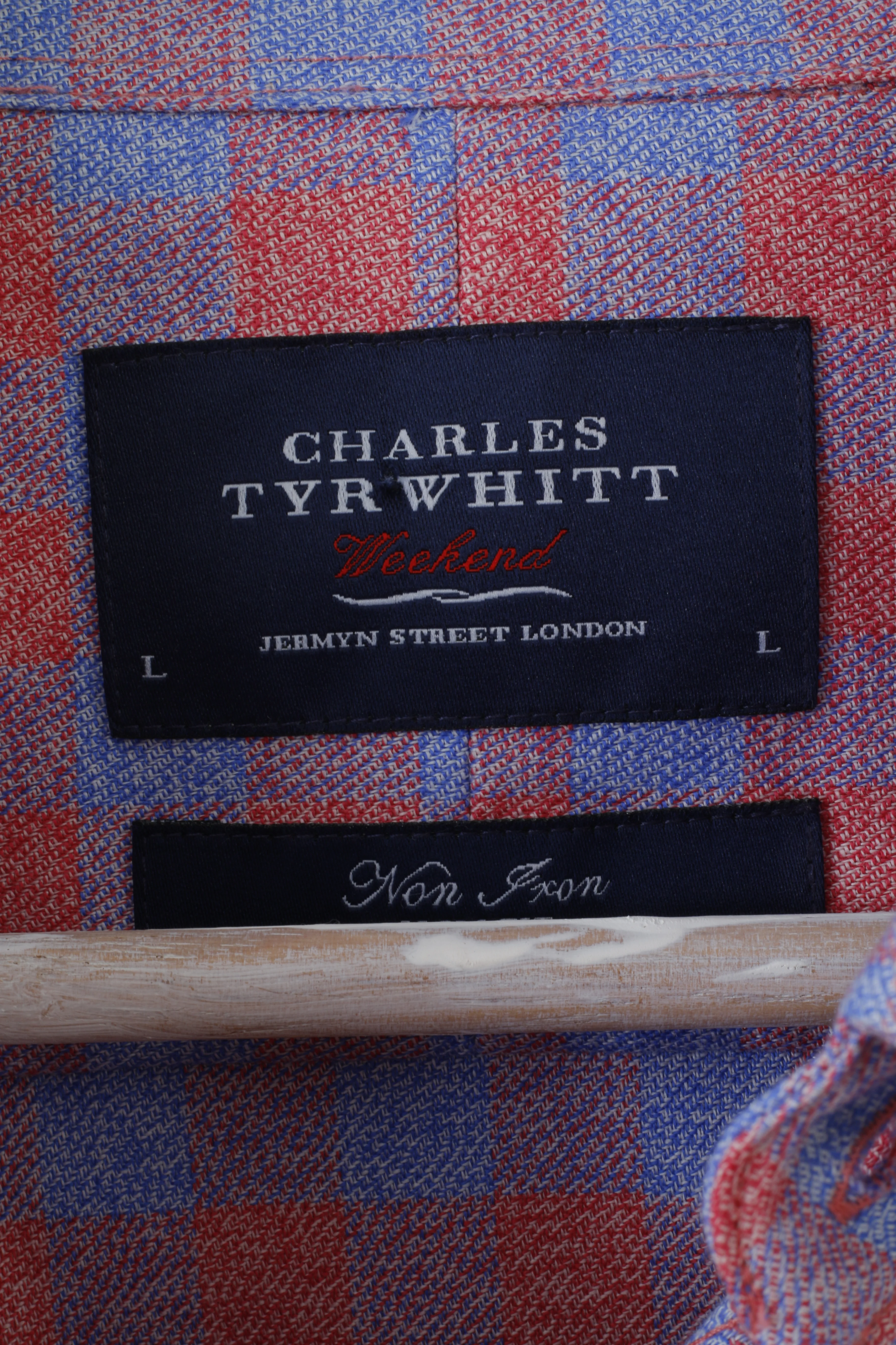 Charles Tyrwhitt Mens L Casual Shirt Red Blue Long Sleeve Slim Fit Checked Non Iron - Image 4