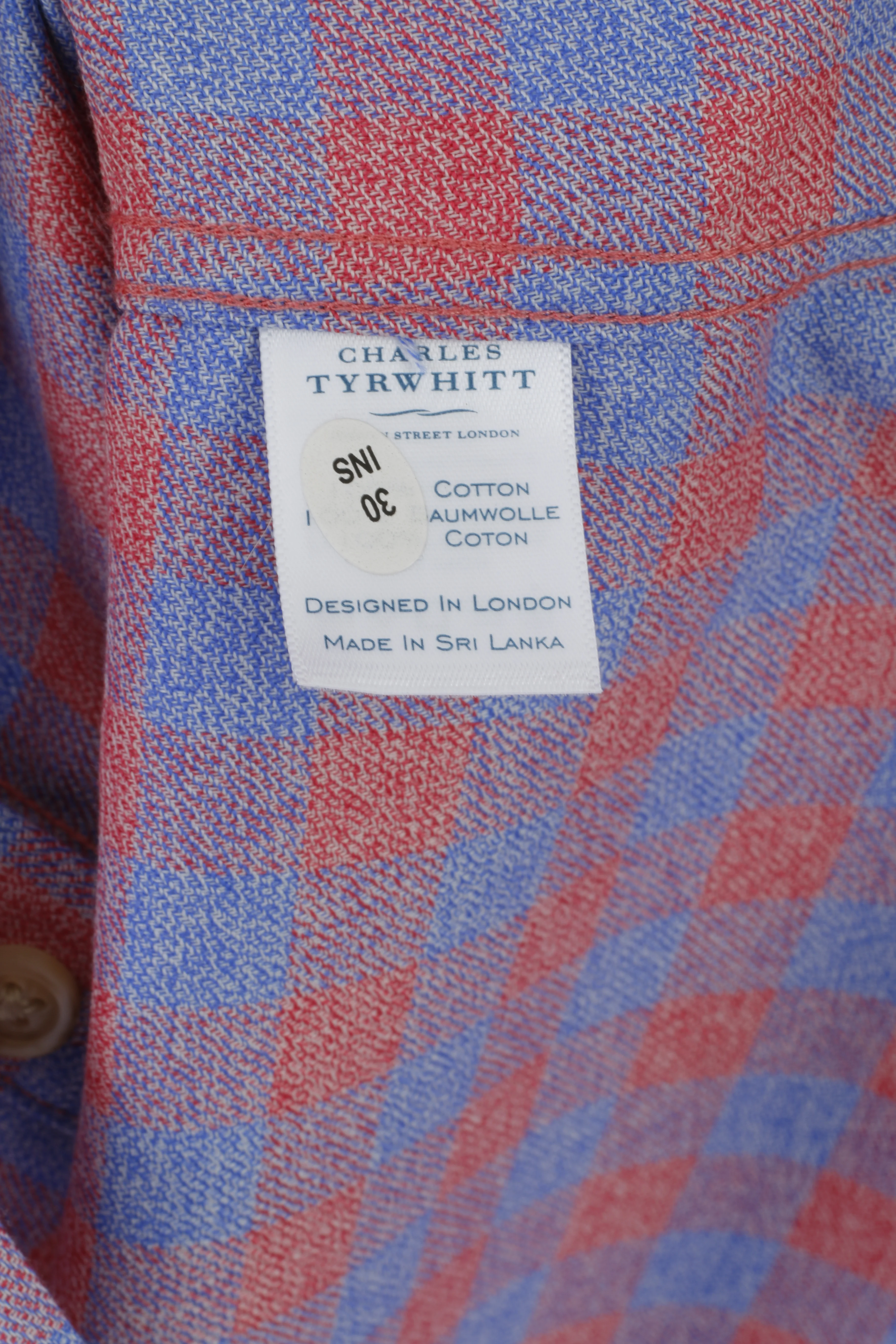 Charles Tyrwhitt Mens L Casual Shirt Red Blue Long Sleeve Slim Fit Checked Non Iron - Image 5