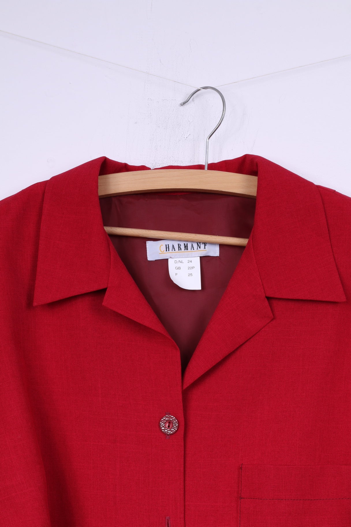 Charmant Womens 22 XL Midi Dress Red Button Front Shoulder Pads Short Sleeve Vintage - Image 3