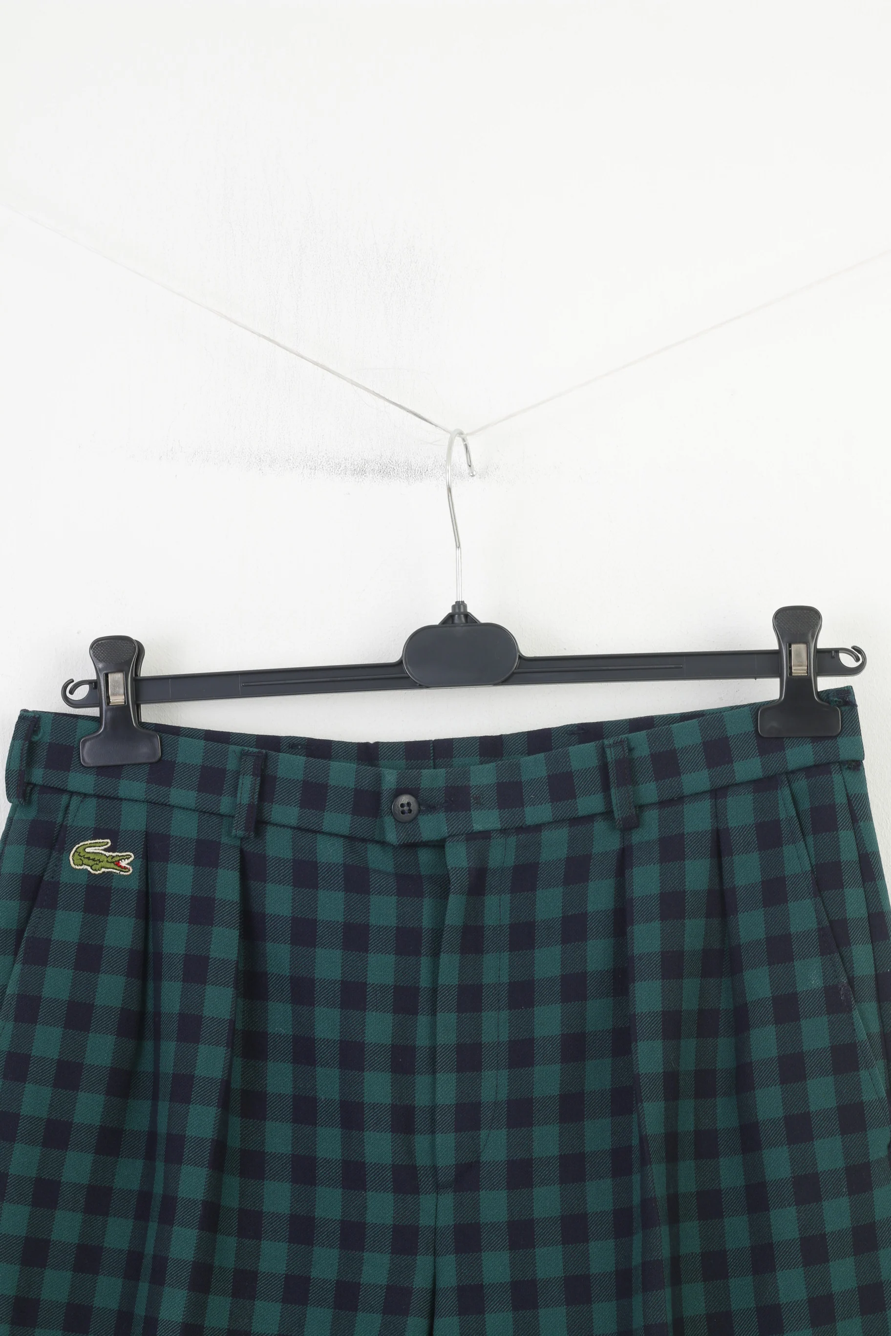 Chemise Lacoste Men 42 Trousers Checkered Green Elegant Classic Wool Pants - Image 3