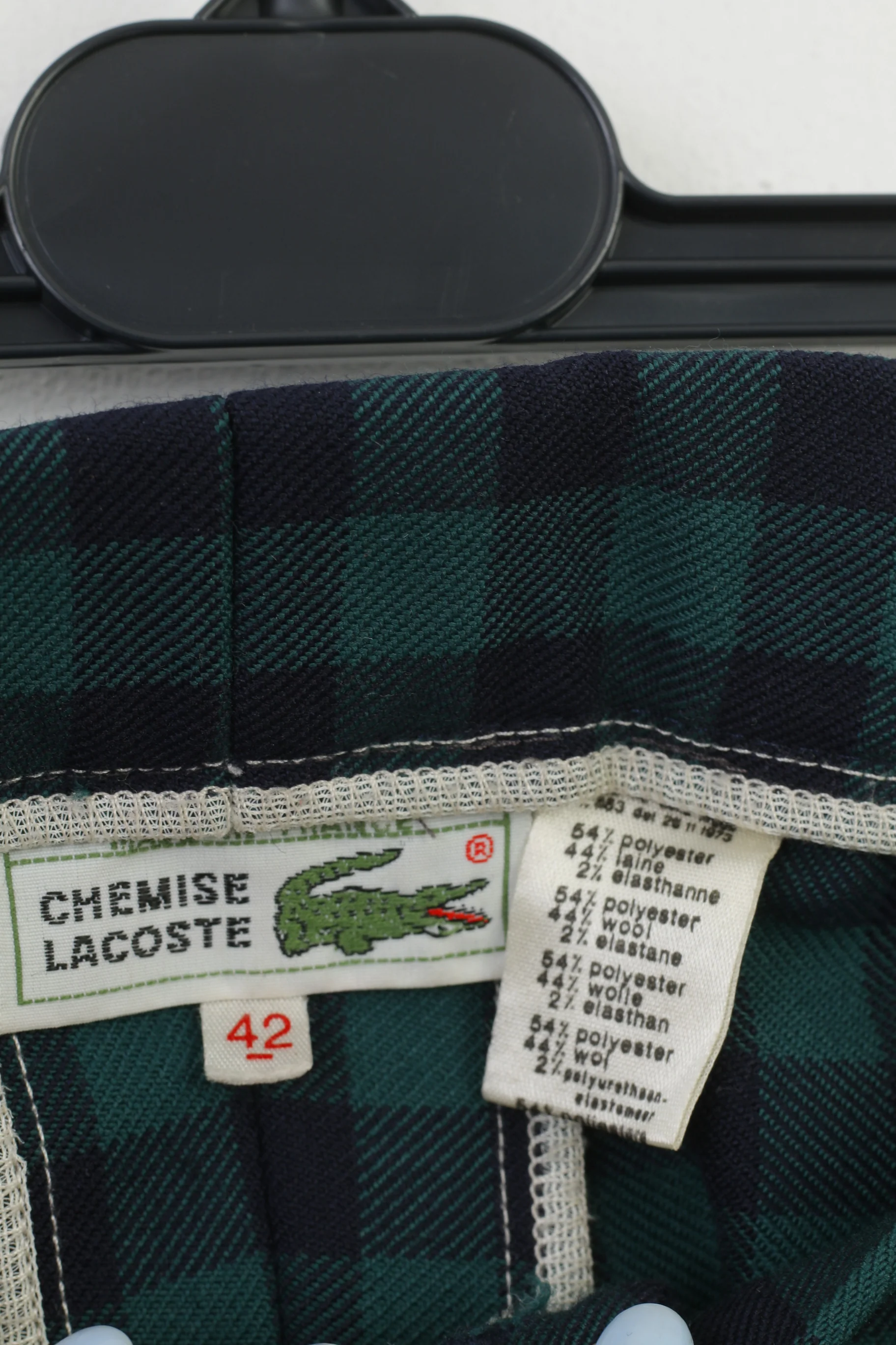 Chemise Lacoste Men 42 Trousers Checkered Green Elegant Classic Wool Pants - Image 6
