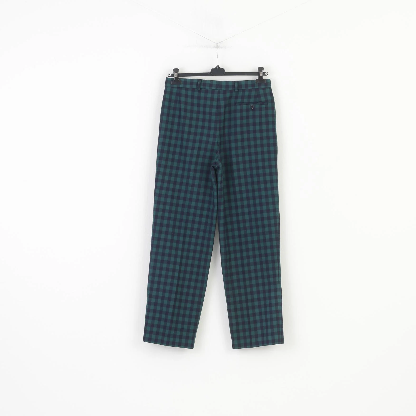 Chemise Lacoste Men 42 Trousers Checkered Green Elegant Classic Wool Pants - Image 8