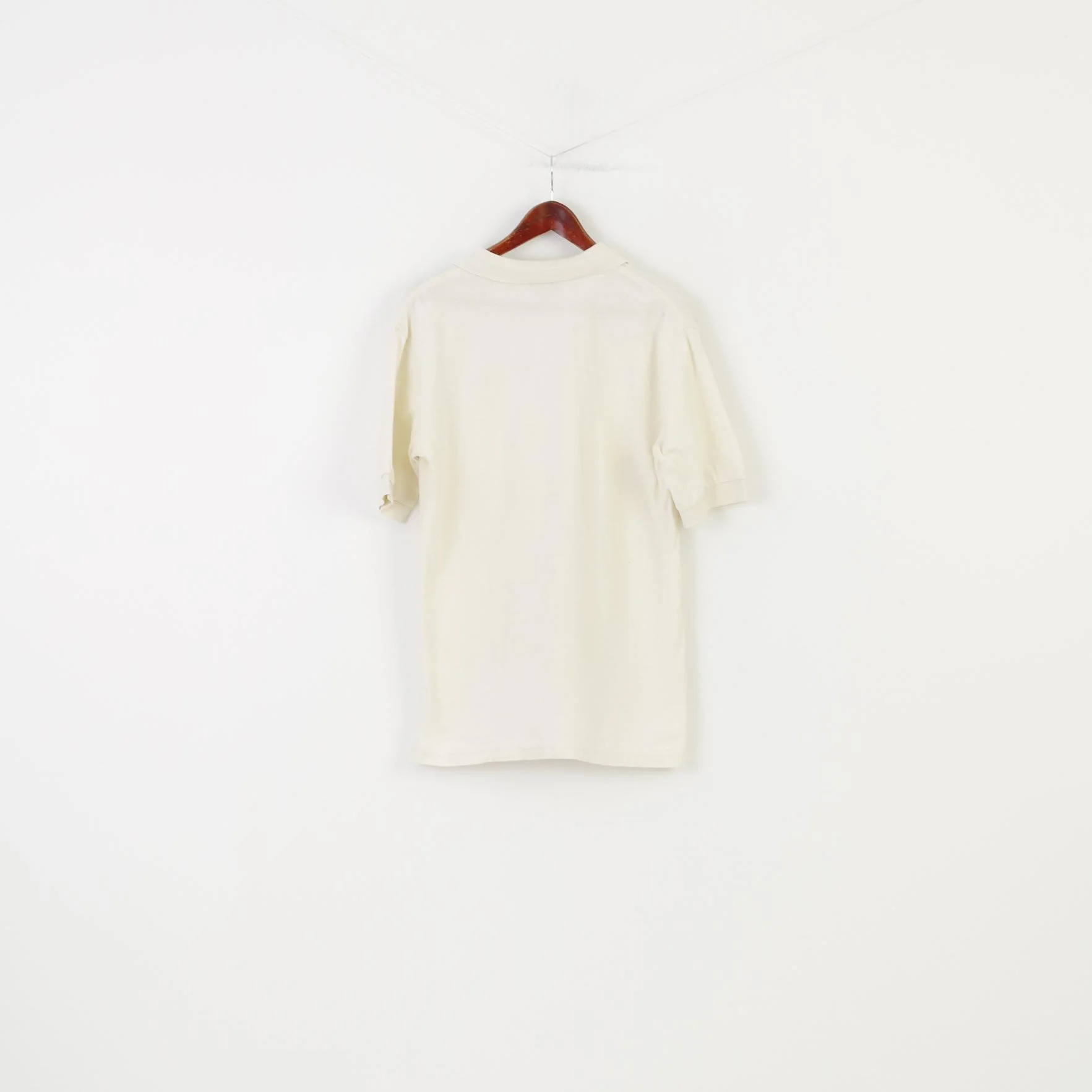 Chemise Lacoste Men L Polo Shirt Vintage Short Sleeve Cream Cotton Collar Top - Image 8