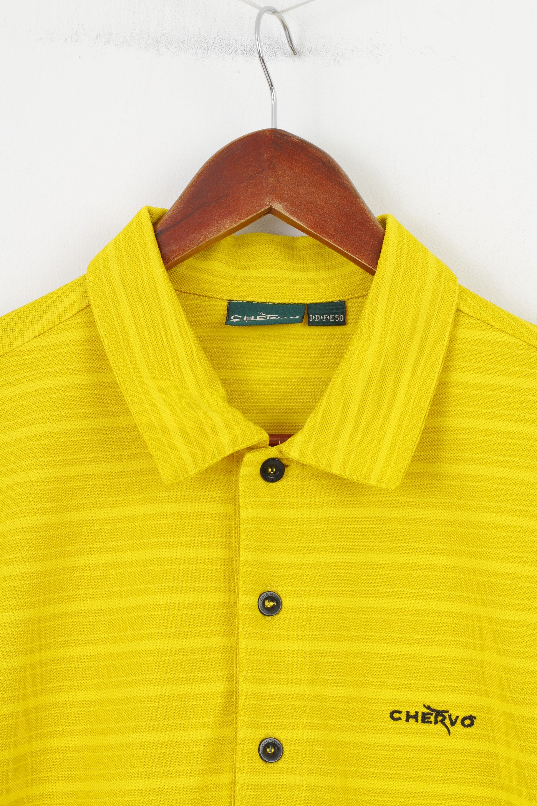 Chervo Men 50 L Polo Shirt Yellow Polyamid Striped Collar Short Sleeve Sports Top - Image 3