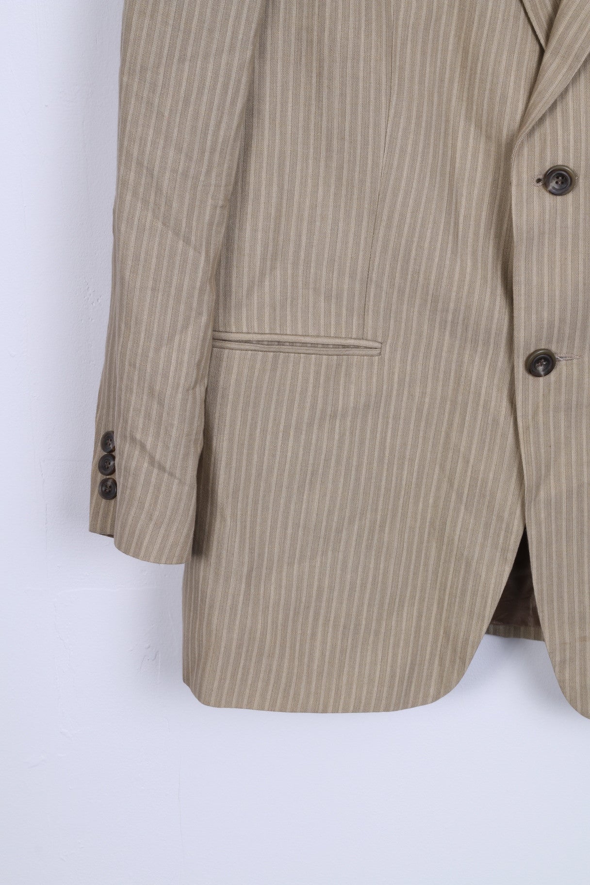 Claiborne Mens 40R Blazer Jacket Taupe Single Breasted Striped Linen - Image 3