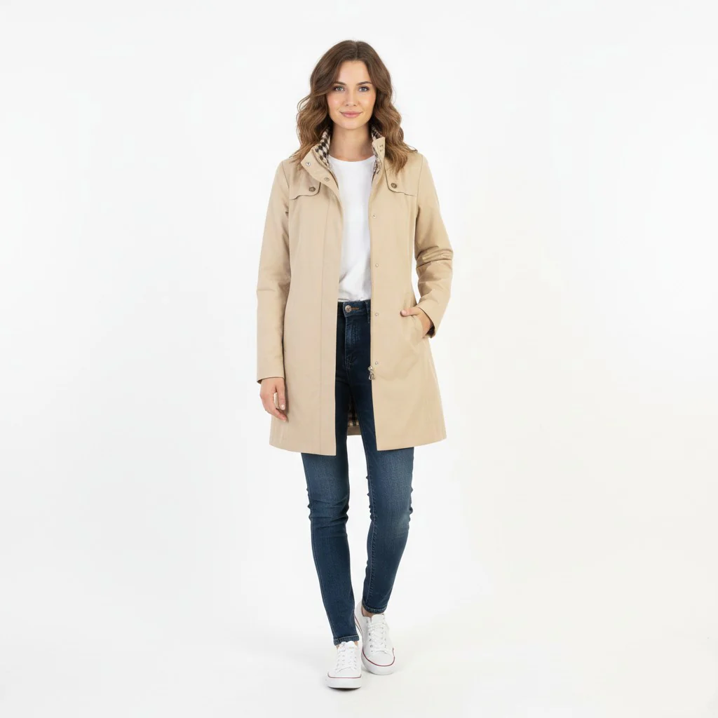 Clarina Collection Women 40 M  Coat Beige Full Zipper Lightweight Cotton Nylon Collar Vintage Top