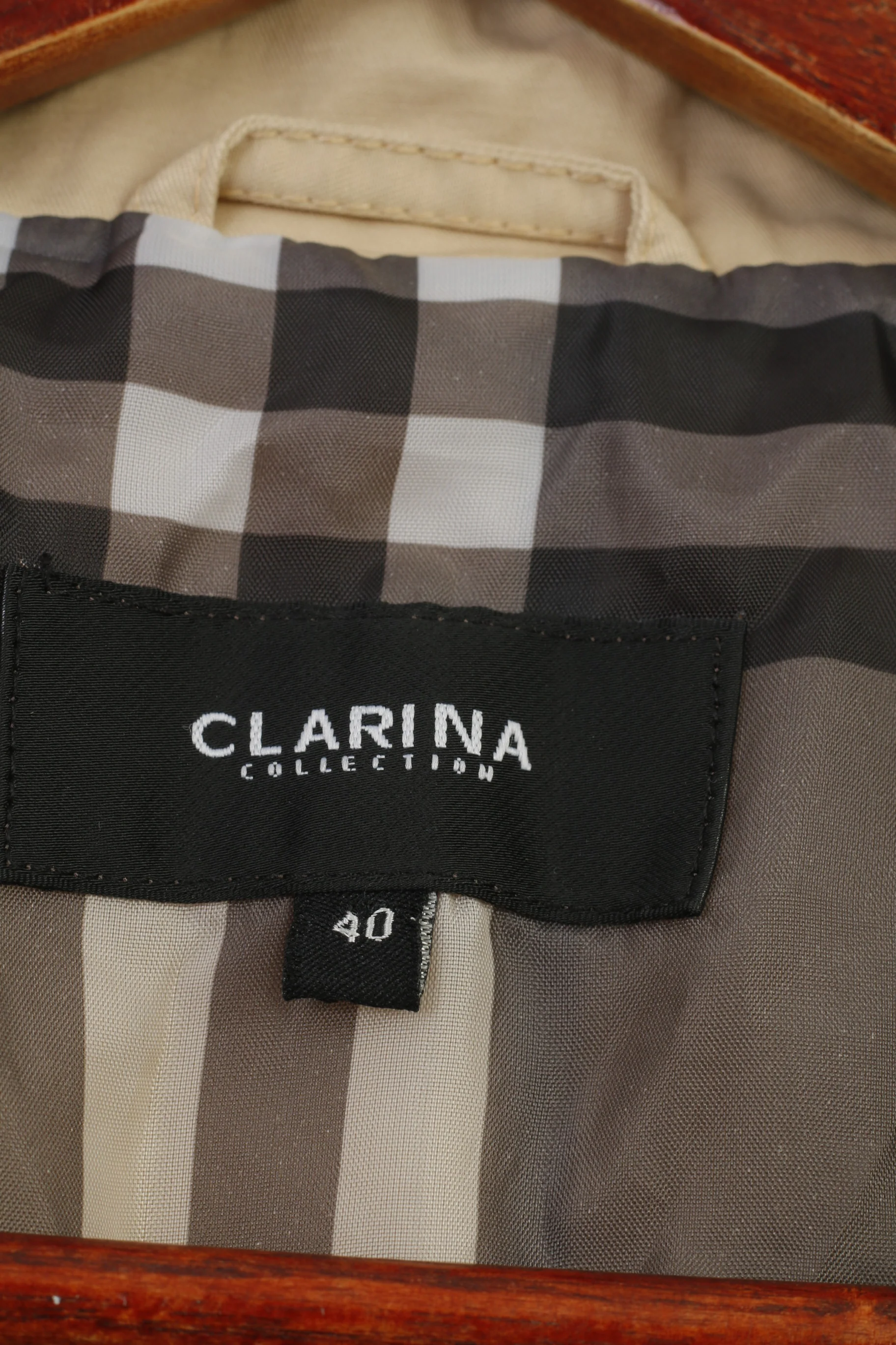 Clarina Collection Women 40 M  Coat Beige Full Zipper Lightweight Cotton Nylon Collar Vintage Top - Image 6