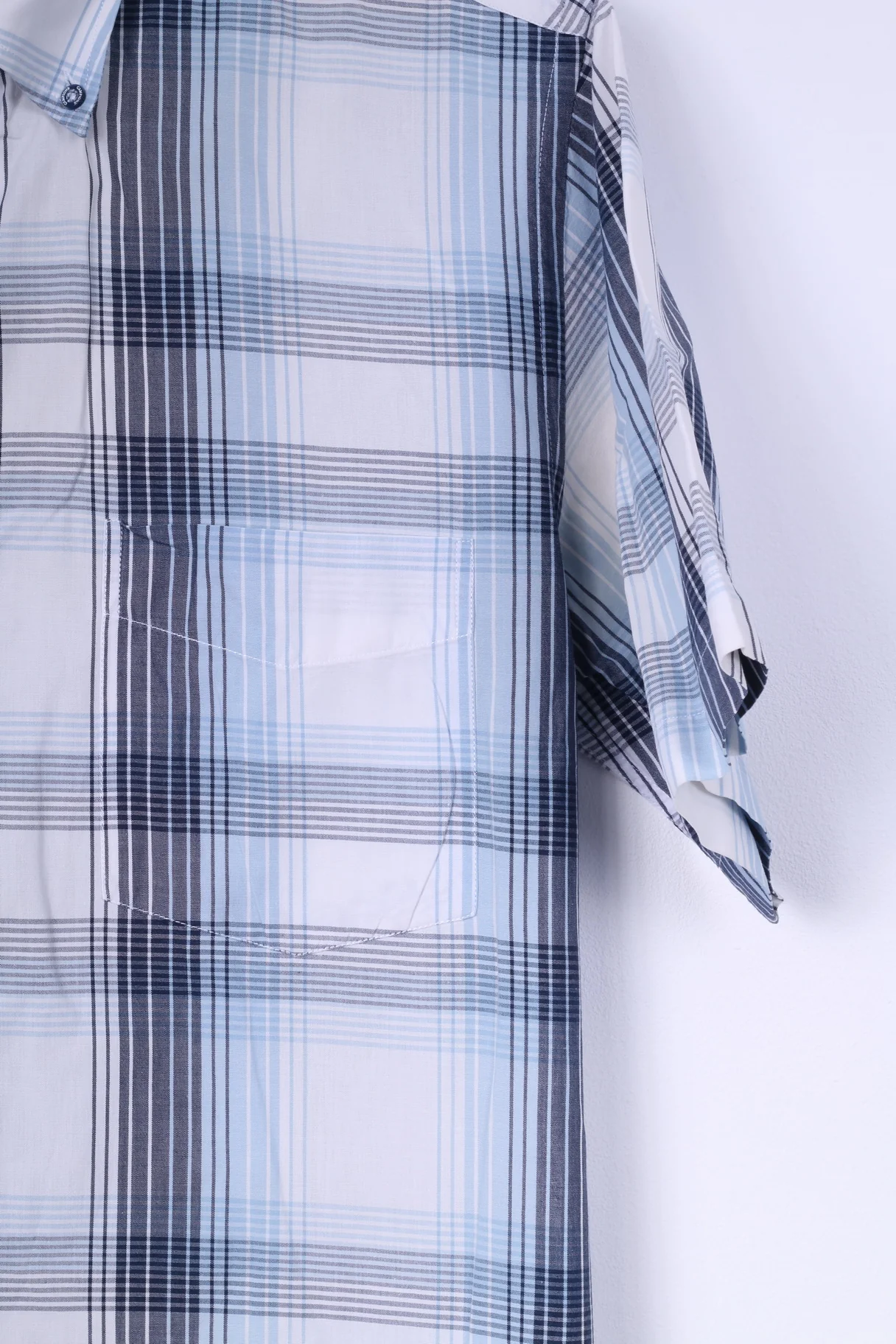 Claudio Campione Southampton Mens M Casual Shirt Blue Check Short Sleeve Cotton Button Down Collar - Image 3