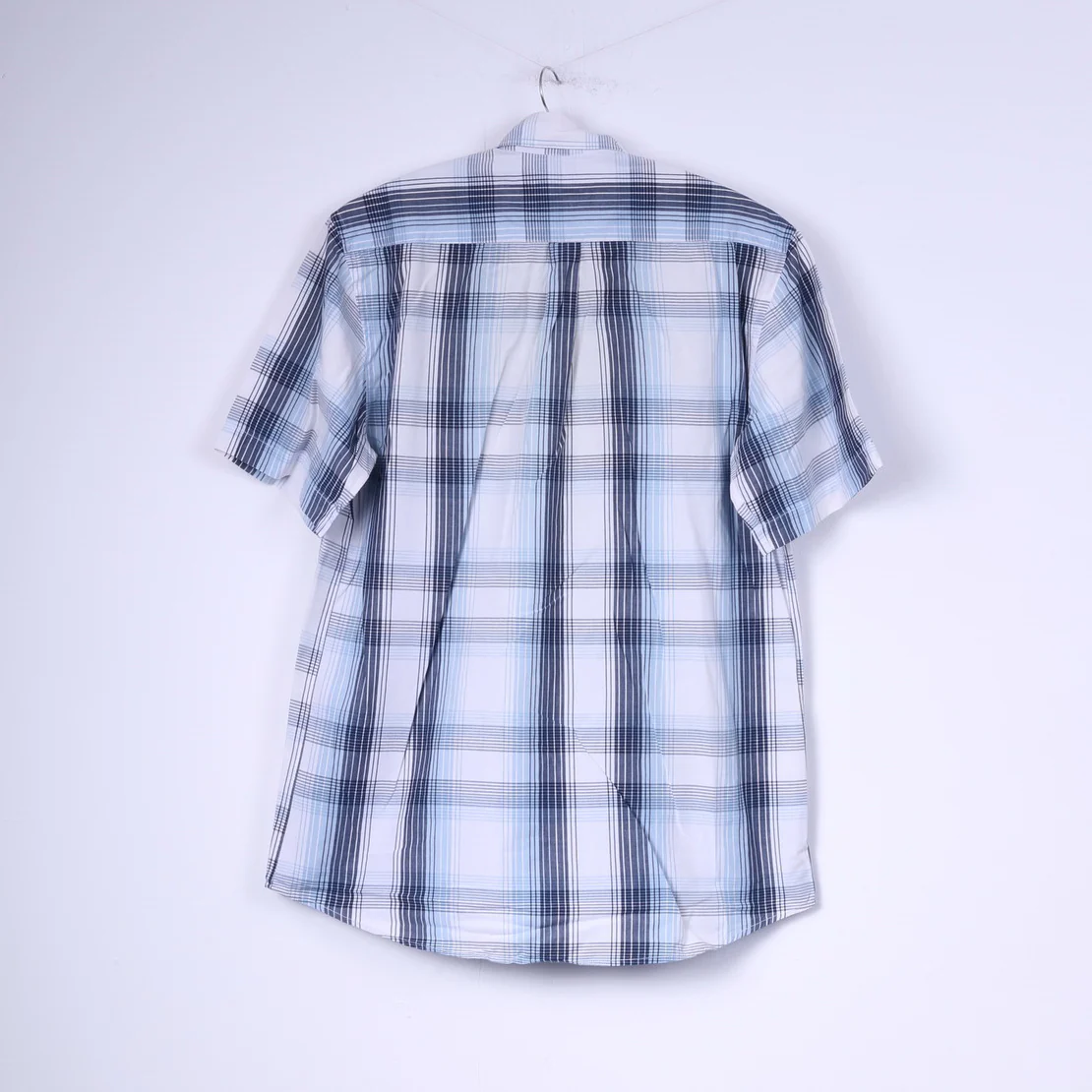 Claudio Campione Southampton Mens M Casual Shirt Blue Check Short Sleeve Cotton Button Down Collar - Image 5