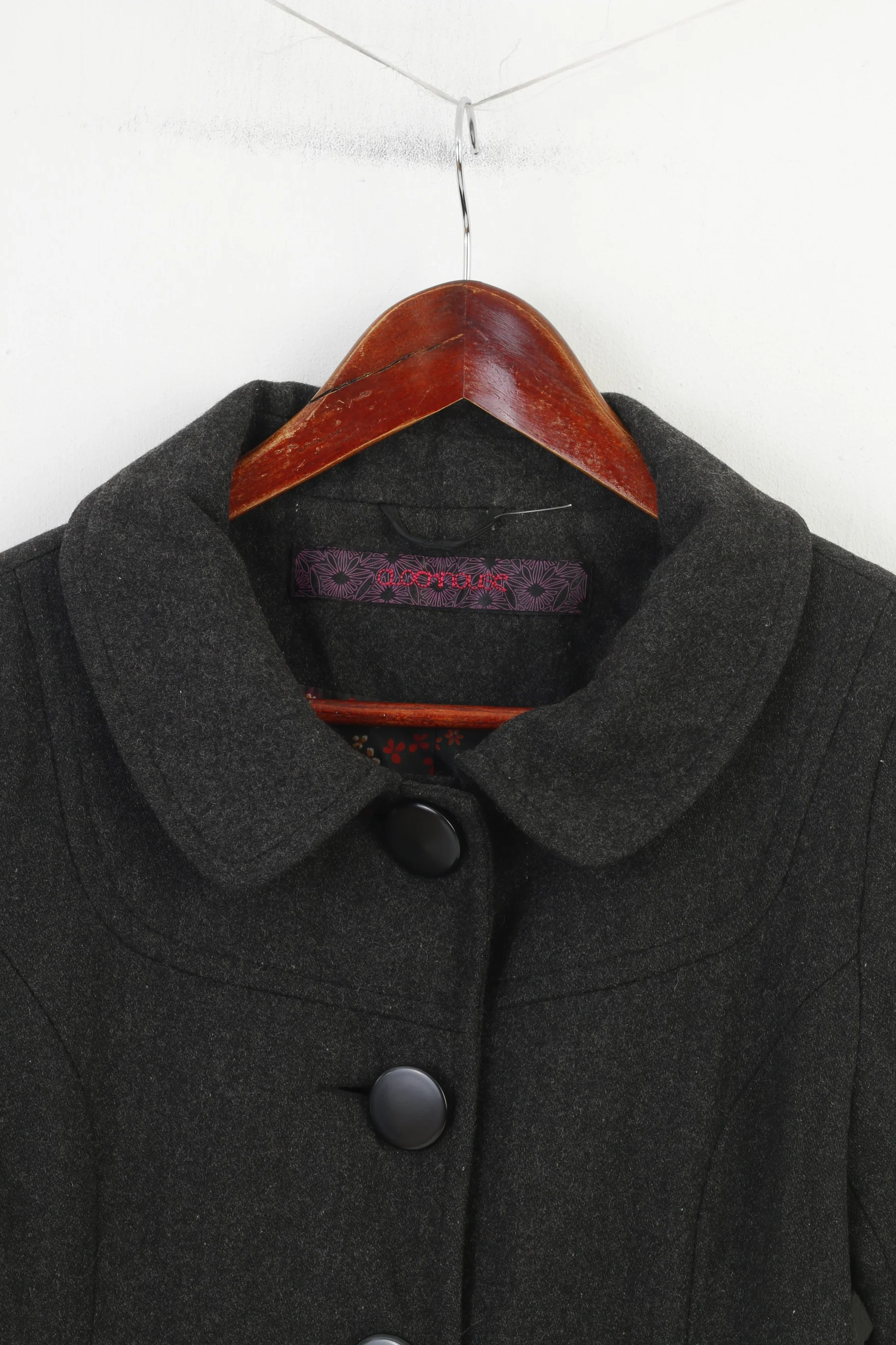 Clockhouse Women 34 S Coat Jacket Dark Grey Wool Bottoms Vintage Collar Belt Top - Image 2