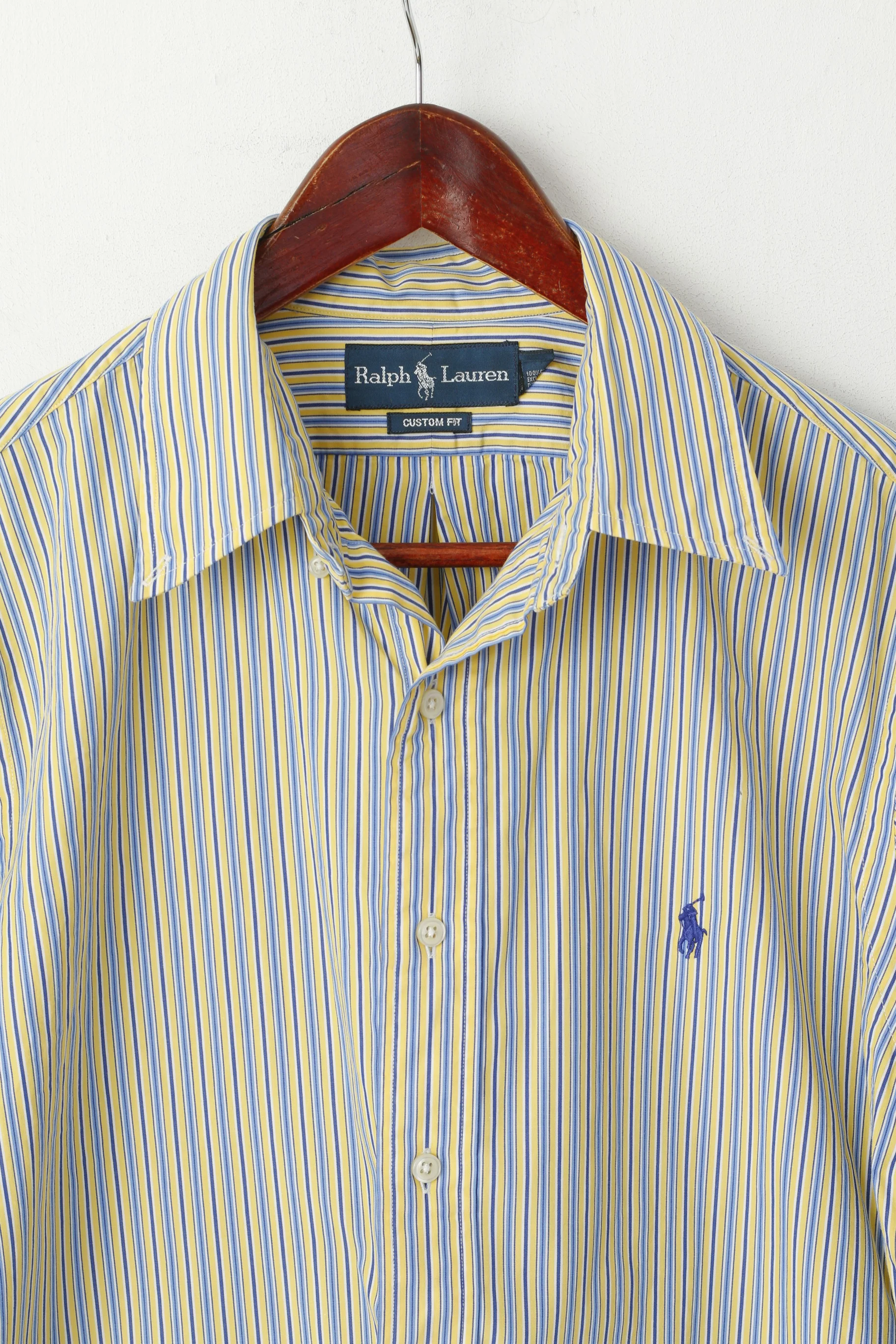 Ralph Lauren Men 16 34/35 L Casual Shirt Yellow Striped Custom Fit Long Sleeve Top - Image 2
