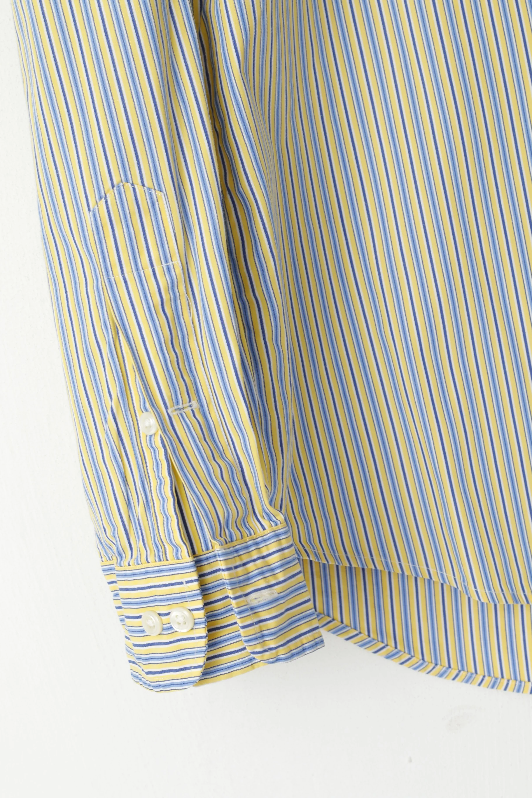 Ralph Lauren Men 16 34/35 L Casual Shirt Yellow Striped Custom Fit Long Sleeve Top - Image 3