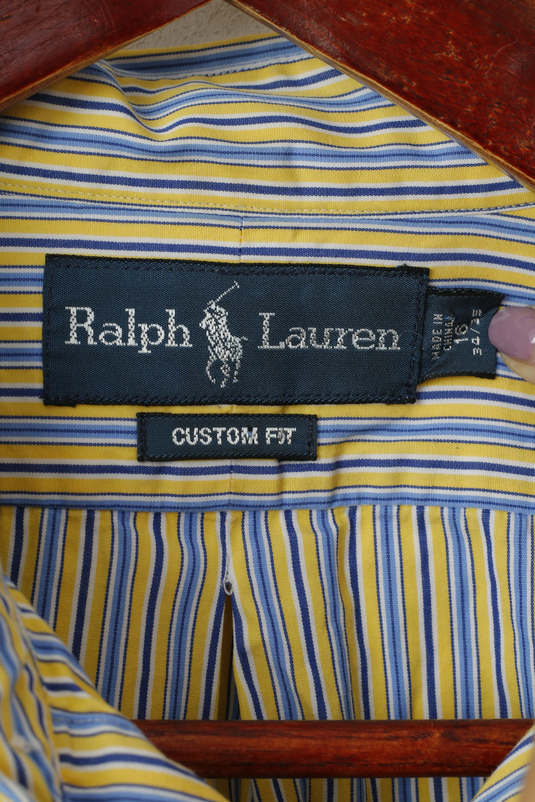 Ralph Lauren Men 16 34/35 L Casual Shirt Yellow Striped Custom Fit Long Sleeve Top - Image 5
