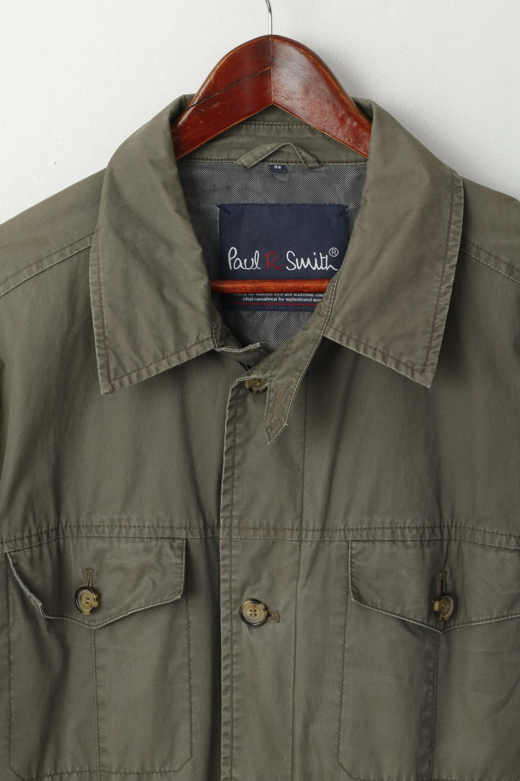 Paul R. Smith Men 26 M Jacket Oliv Green Cotton Lightweight Military Buttoned Casual Top - Image 2