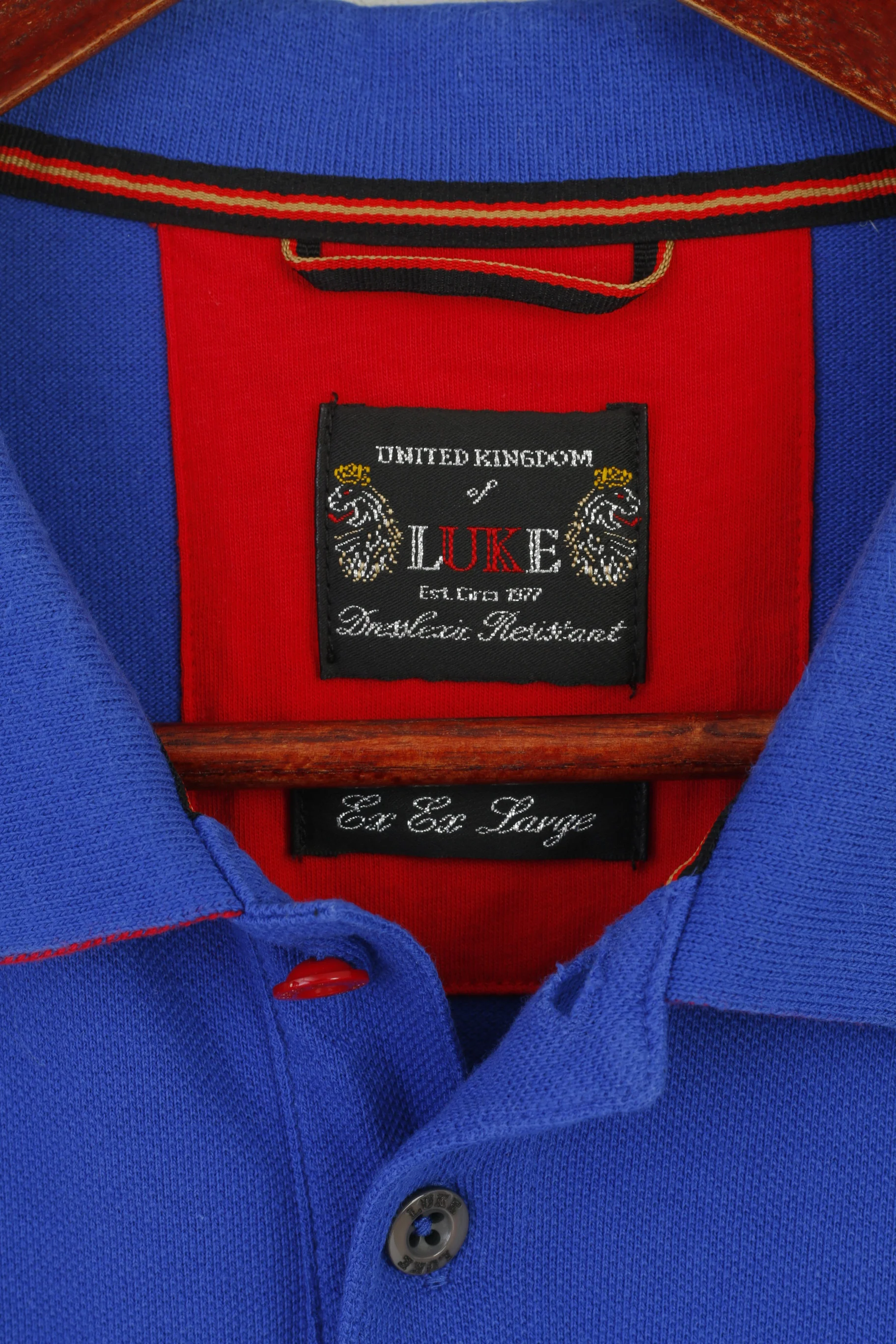United Kingdom of Luke Men XXL (L) Polo Shirt Blue Royal Cotton Long Sleeve Top - Image 4