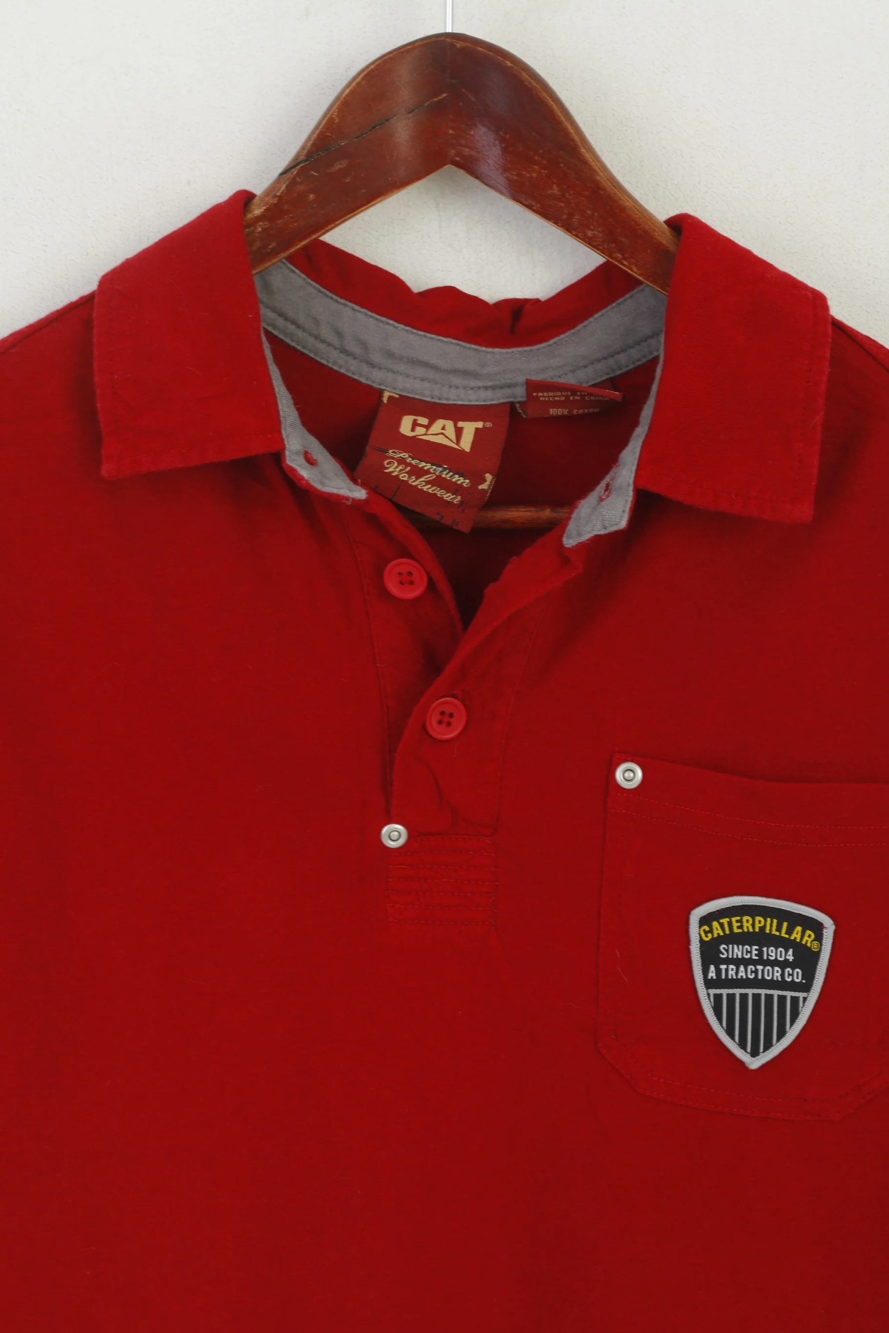 CAT Caterpillar Men S Polo Shirt Red Cotton Premium Workwear Pocket Top - Image 2