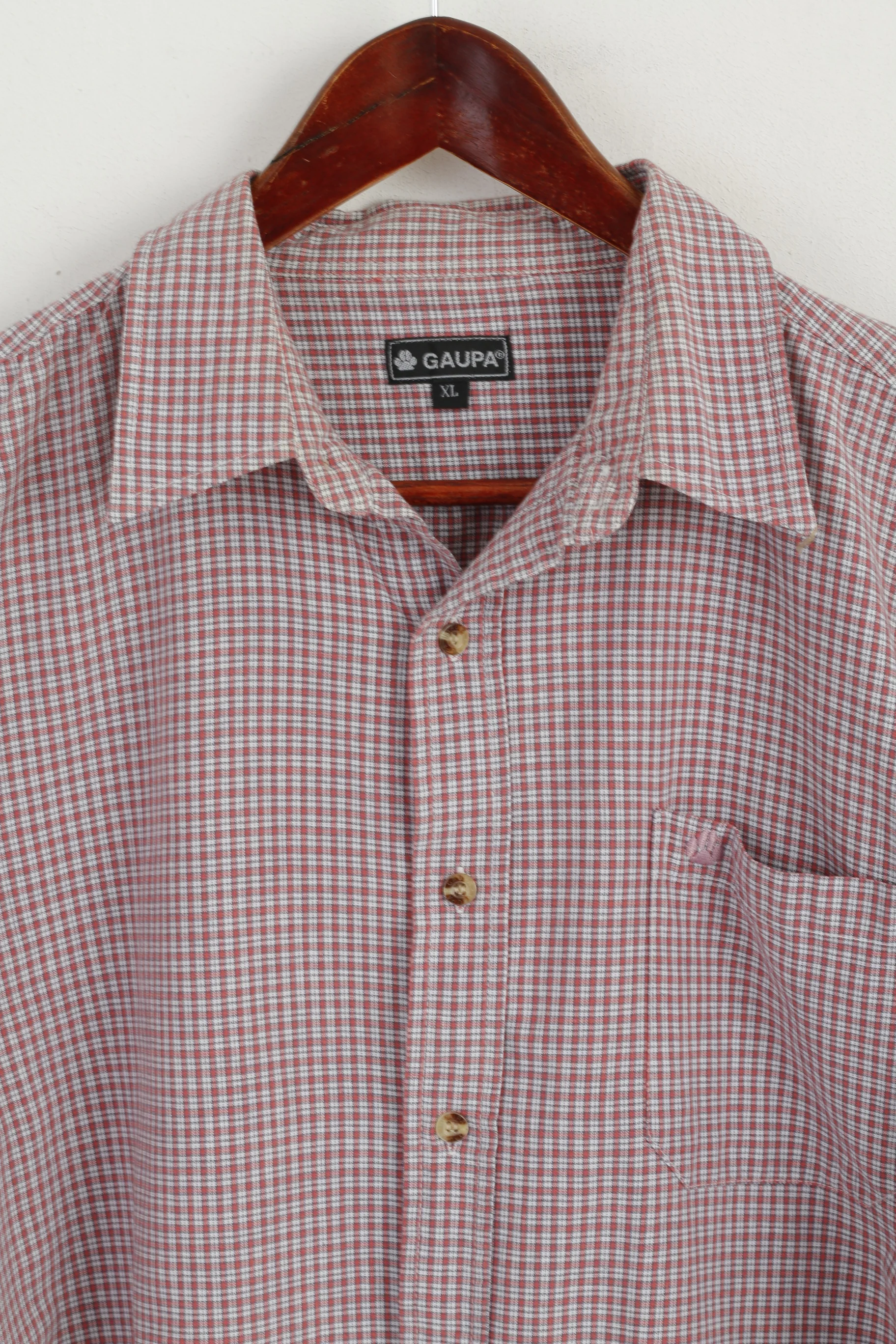 GAUPA Men XL Casual Shirt Red Check Cotton Outdoor Pocket Long Sleeve Top - Image 2