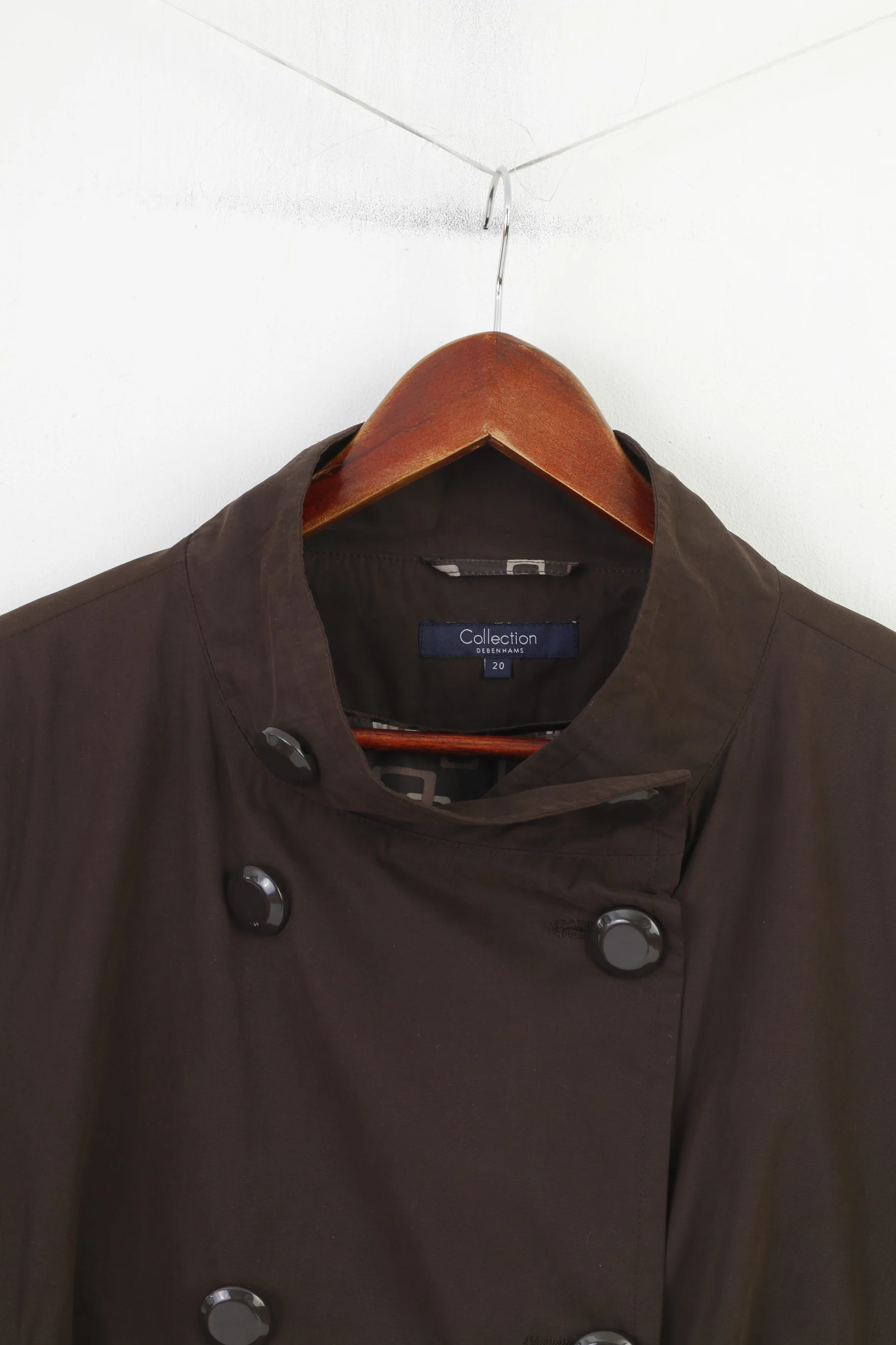 Collection Debenhams Women 20 XXL Coat Brown Soft Nylon Double Breasted Trench Vintage Bottoms Top - Image 2