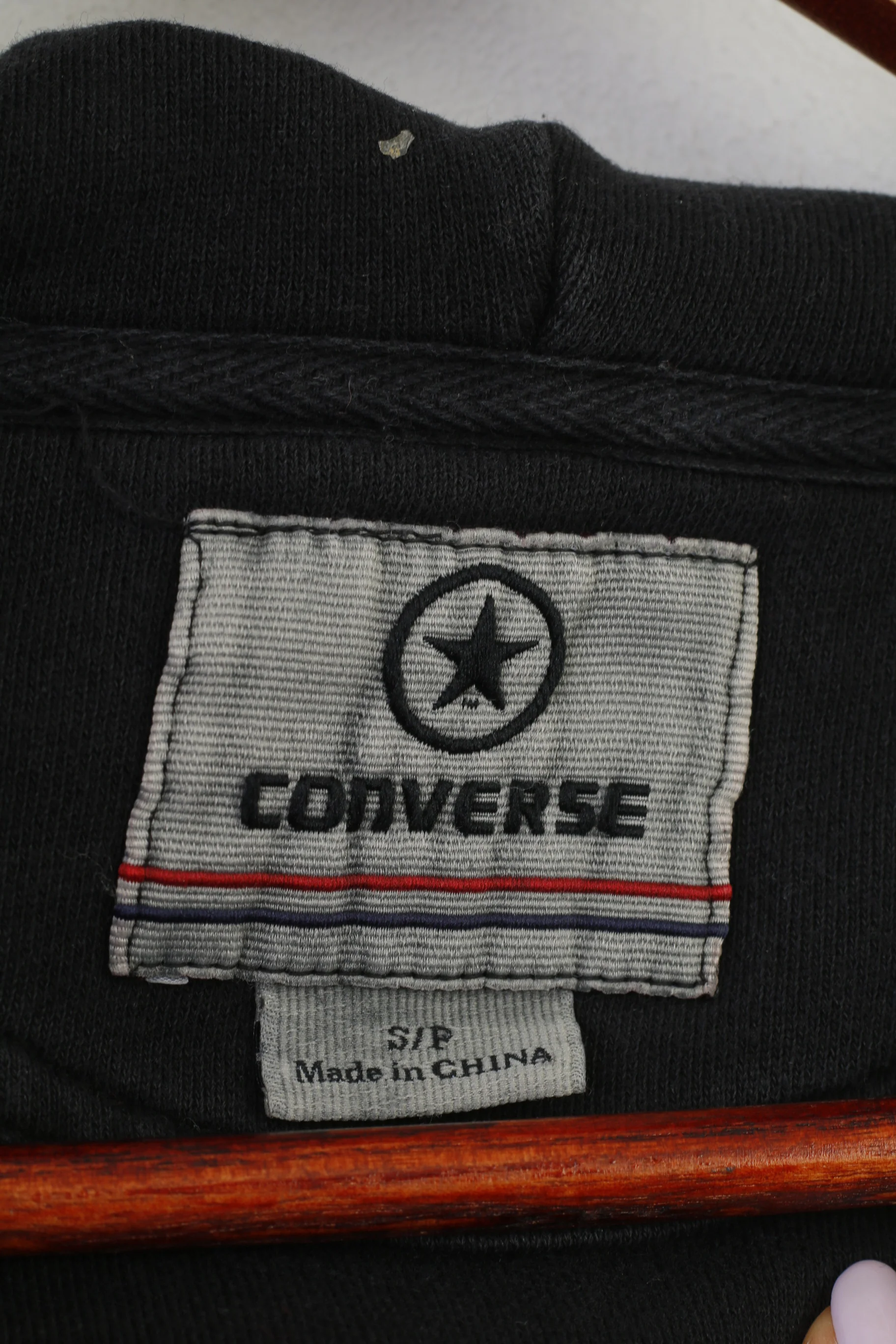 Converse Men S Sweatshirt Black Cotton Full Zipper Hood Pockets Training Hoodie Vintage Sport Top - Image 5