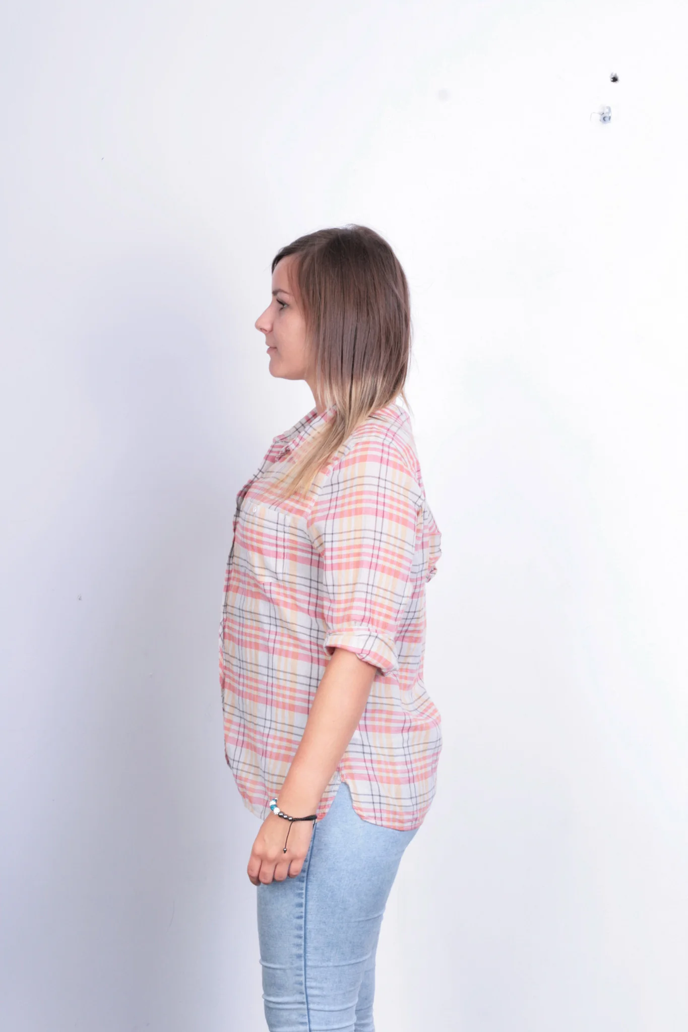 Converse Womens L Casual Shirt Check Beige Pink Cotton Long Sleeve - Image 3