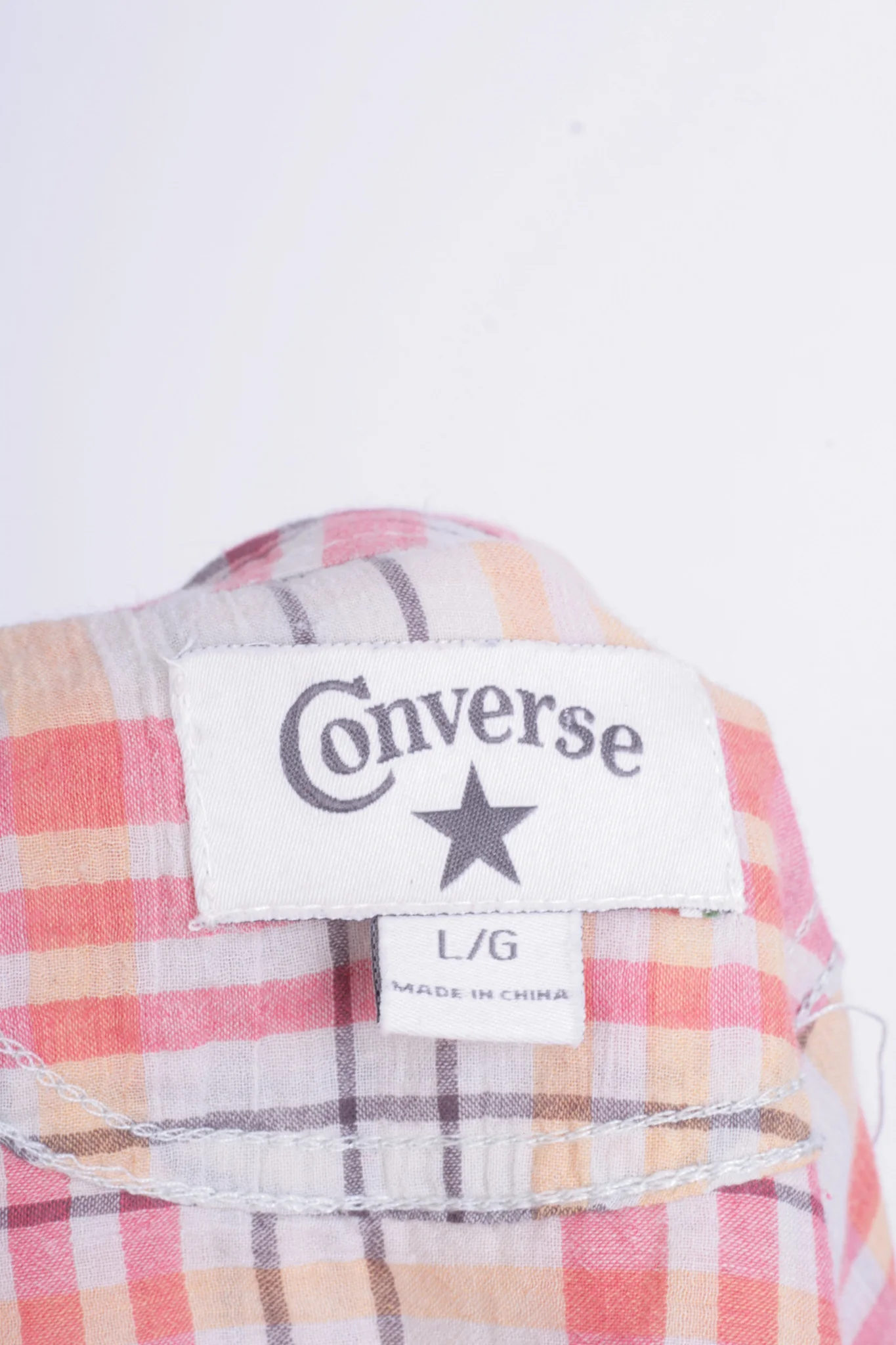Converse Womens L Casual Shirt Check Beige Pink Cotton Long Sleeve - Image 4