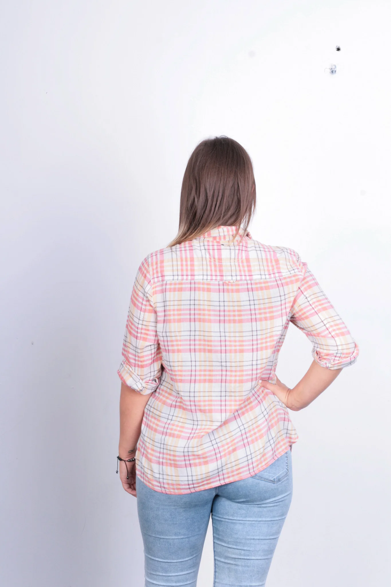 Converse Womens L Casual Shirt Check Beige Pink Cotton Long Sleeve - Image 5