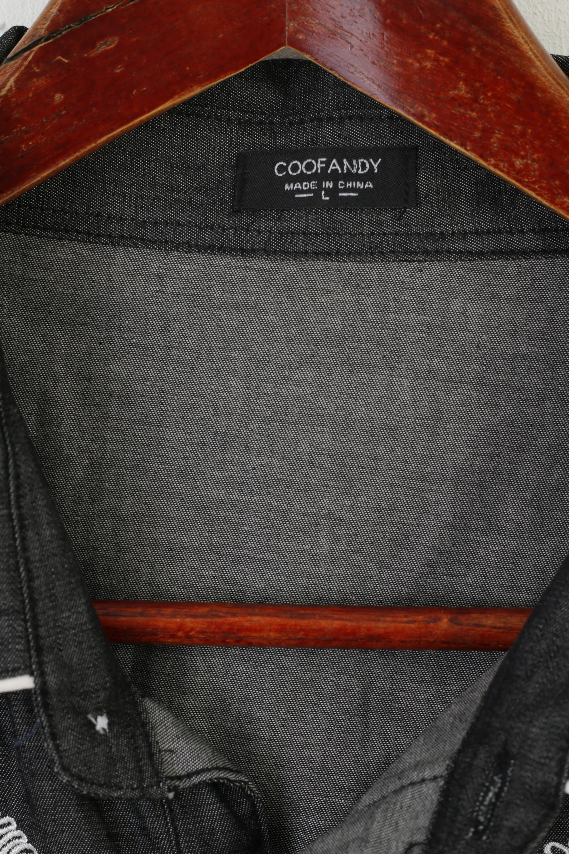 Coofandy Men L Casual Shirt Gray Emroidered Cotton Long Sleeve Western Top - Image 4